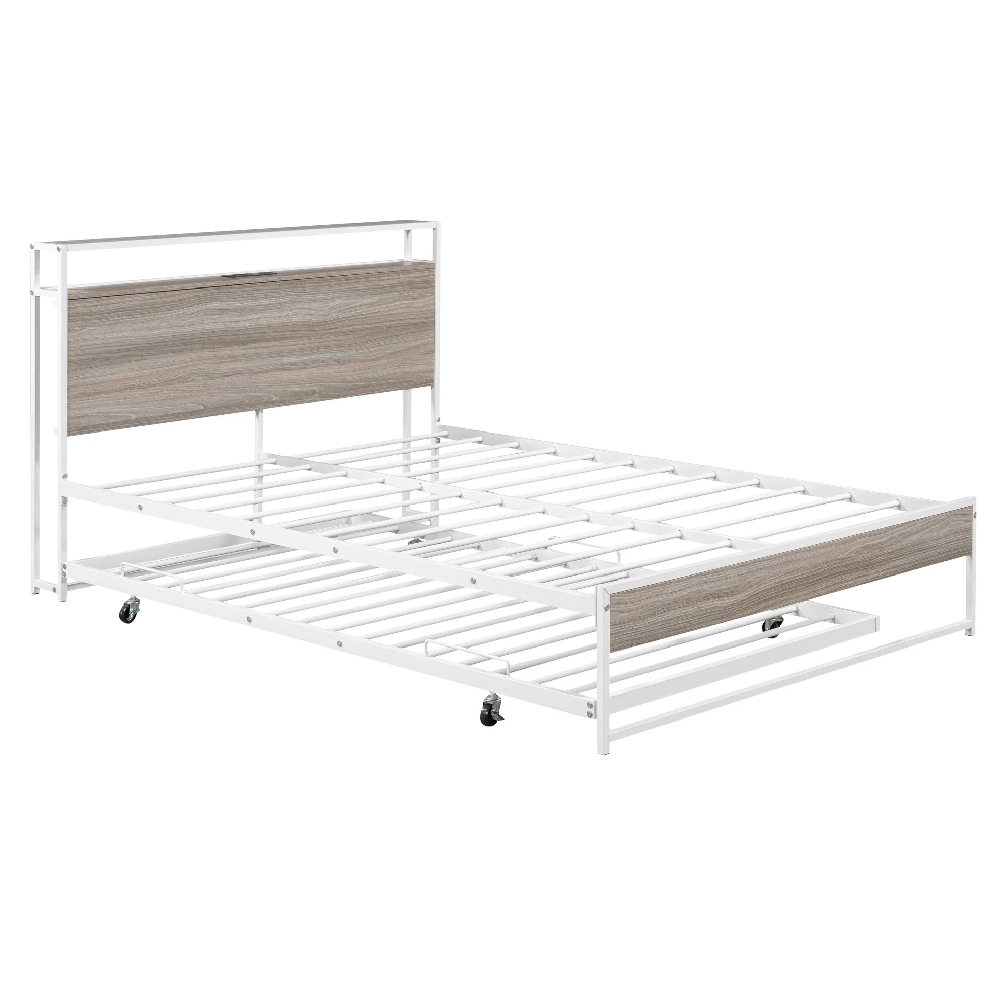 Platform Bed Frame With Trundle, USB Ports And Slat Support, No Box Spring Needed - Image 11