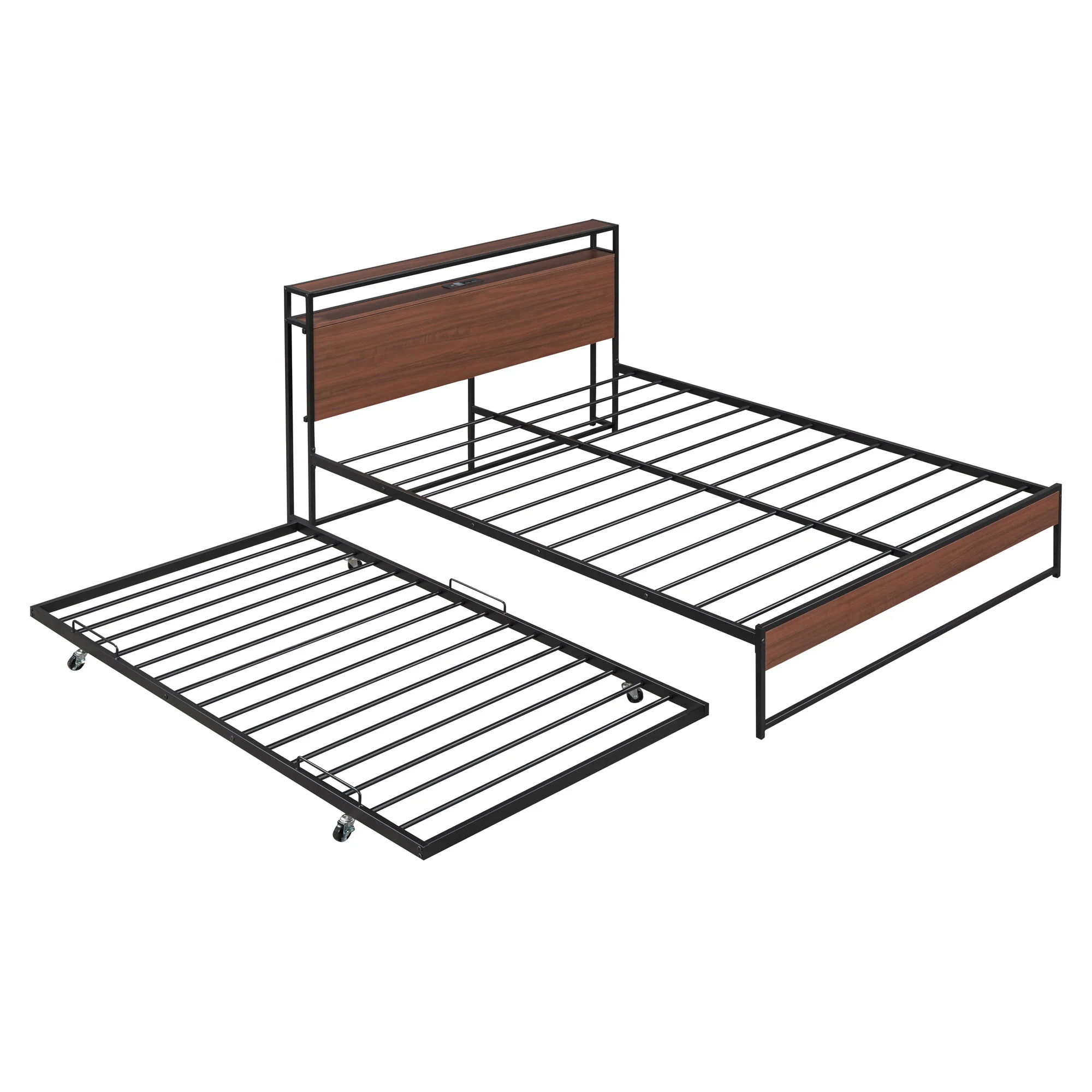 Platform Bed Frame With Trundle, USB Ports And Slat Support, No Box Spring Needed - Image 19