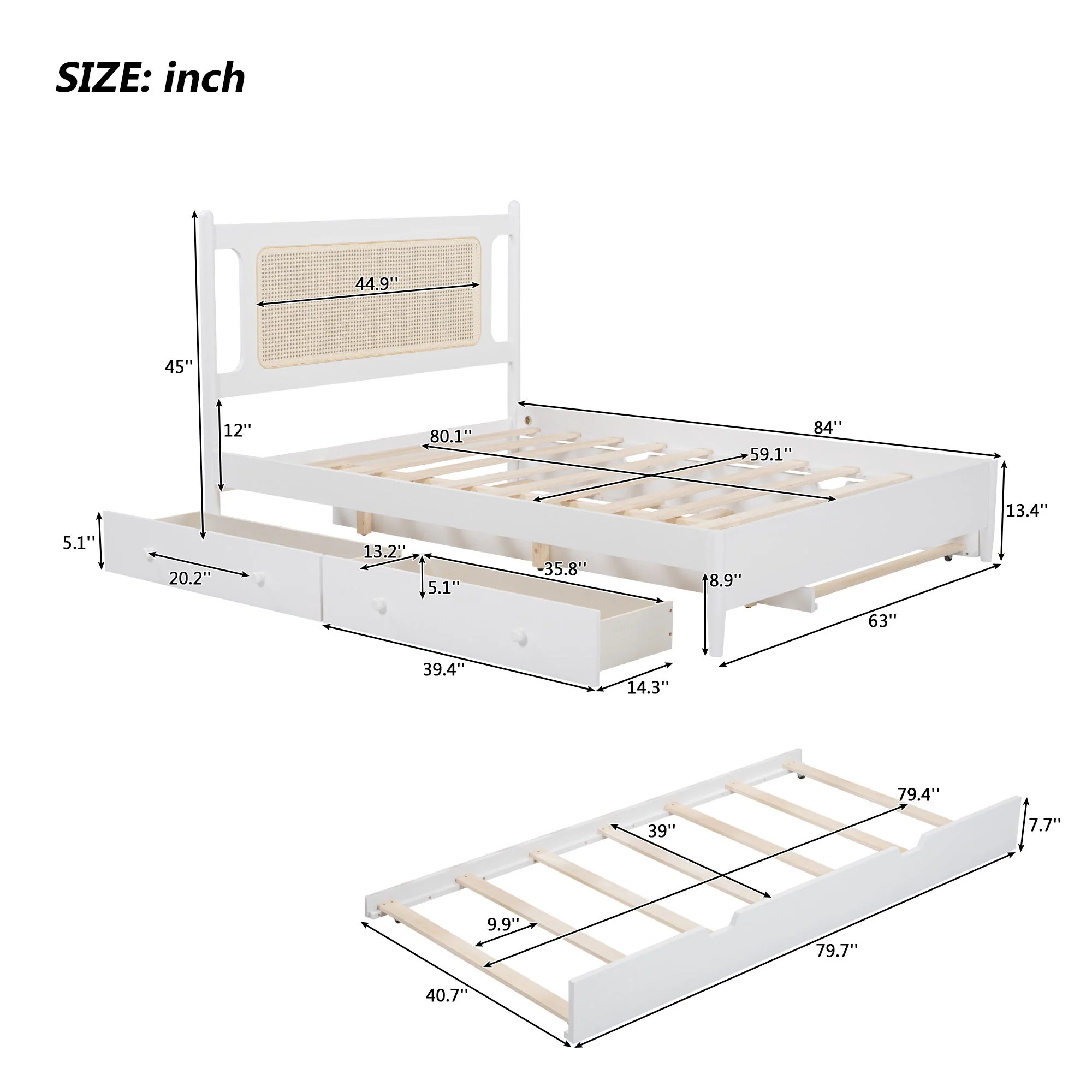 Platform Bed With 2 Big Drawers & Trundle - Image 17