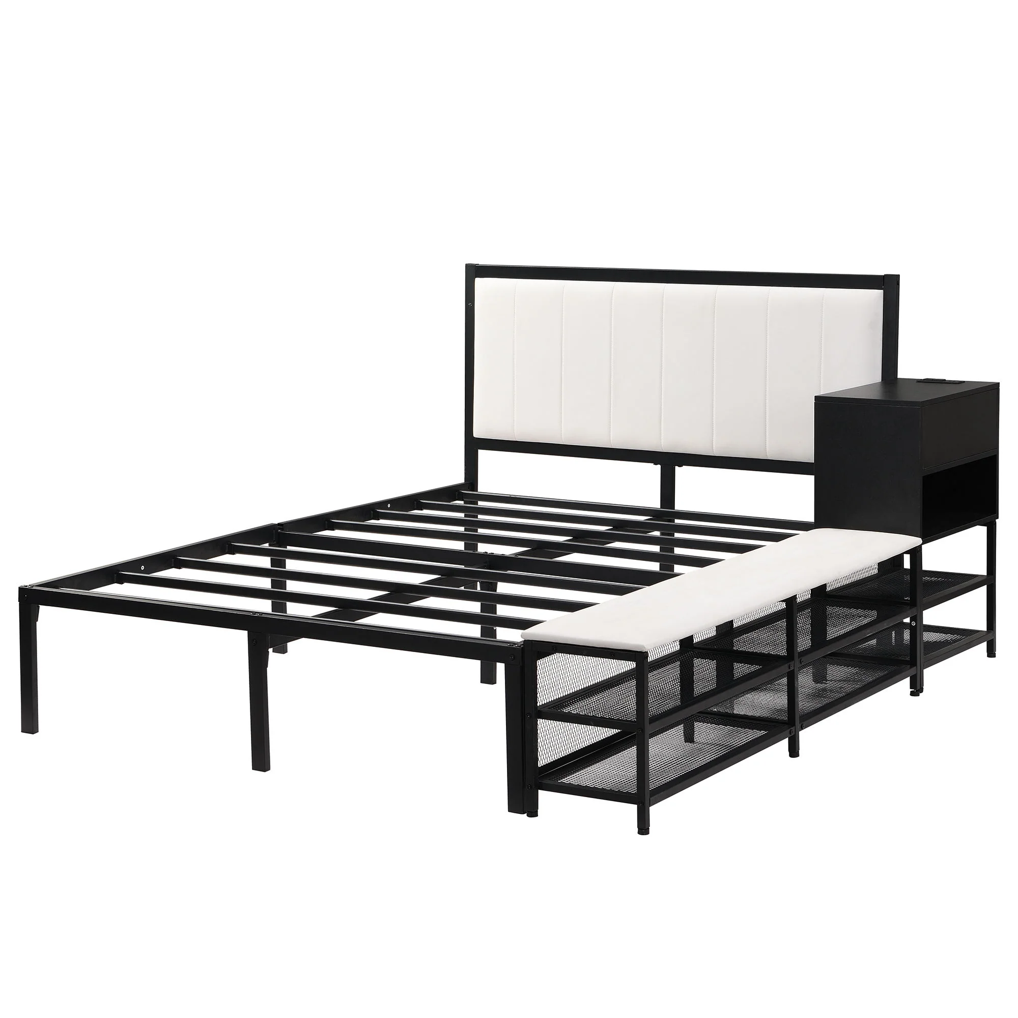 Platform Bed With 2 Tier Storage Shelves, Storage Cabinet - Image 21
