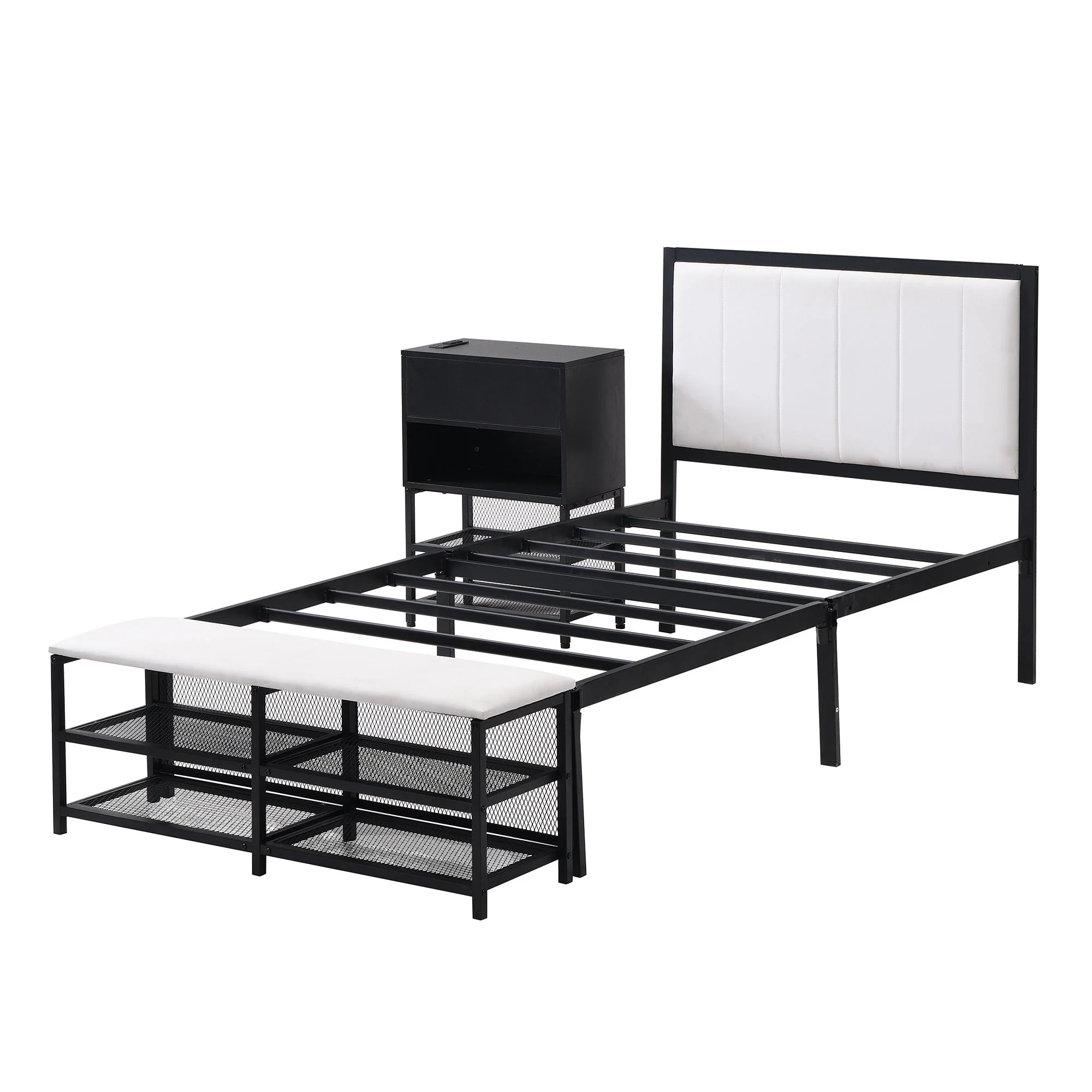 Platform Bed With 2 Tier Storage Shelves, Storage Cabinet - Image 31