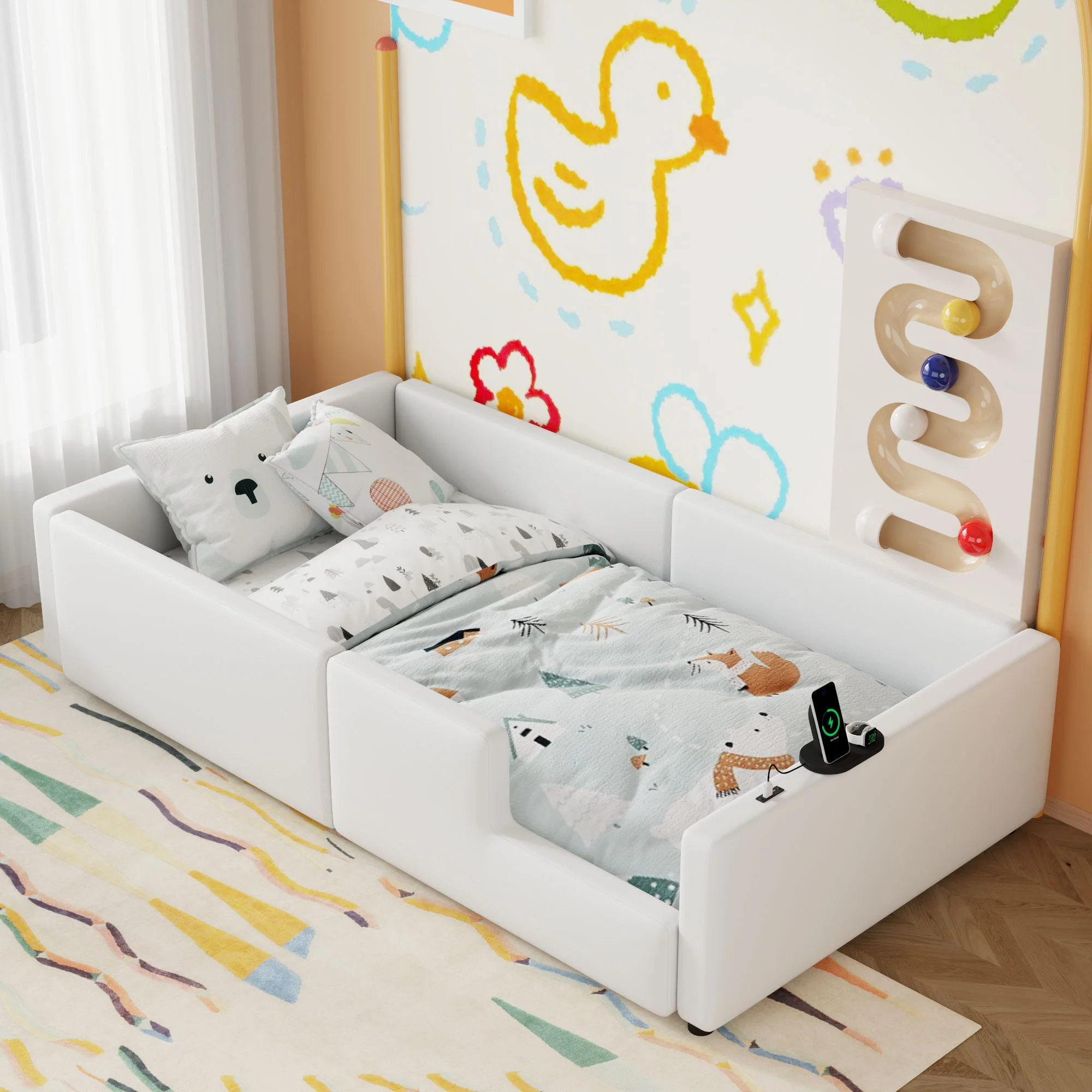 Platform Bed With Guardrail And Charging Station - Image 12