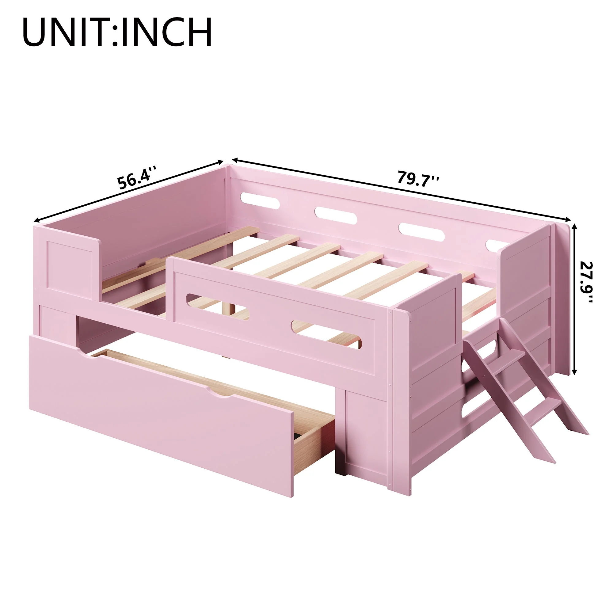 Platform Bed With Guardrail And Drawer - Image 18