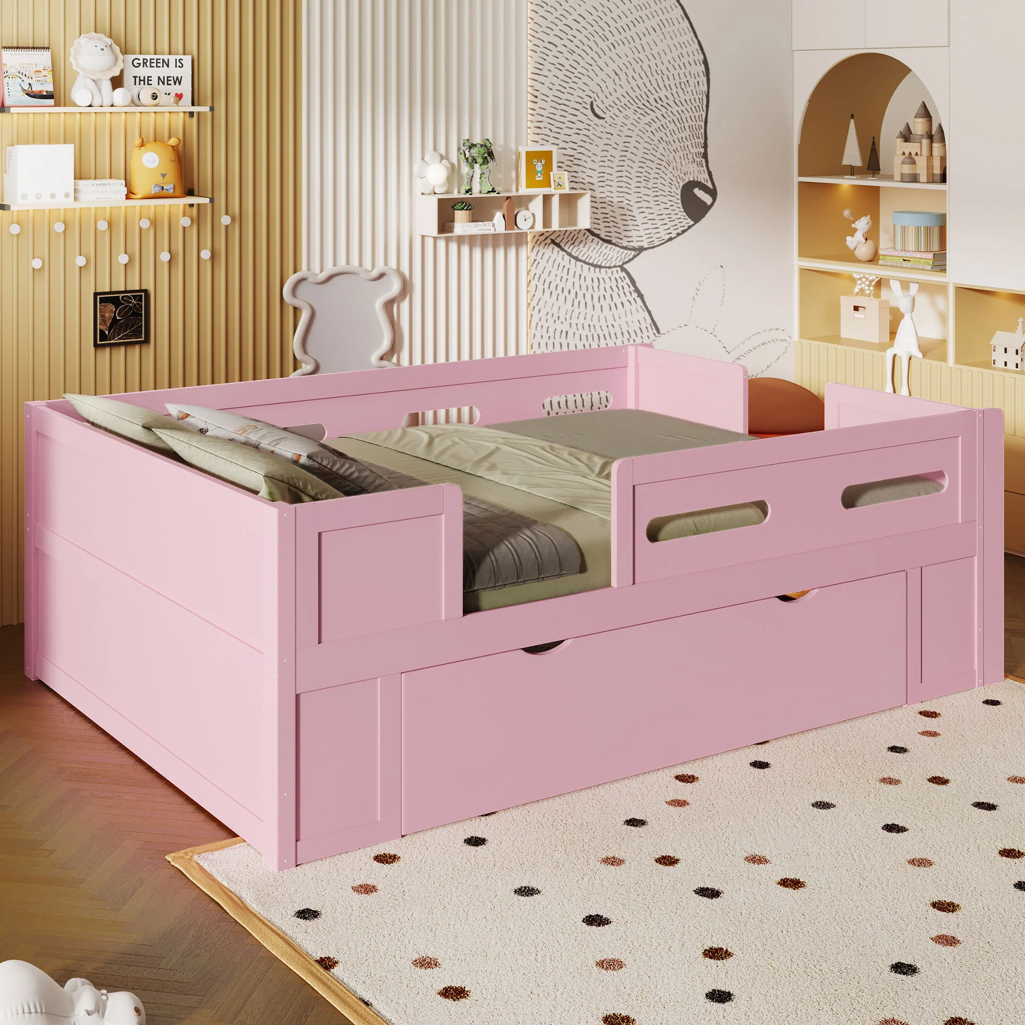 Platform Bed With Guardrail And Drawer - Image 21