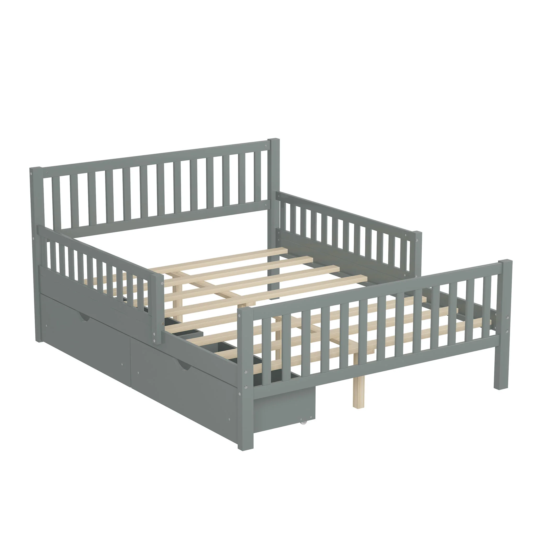 Platform Bed With Guardrails On Both Sides And 2 Storage Drawers - Image 27