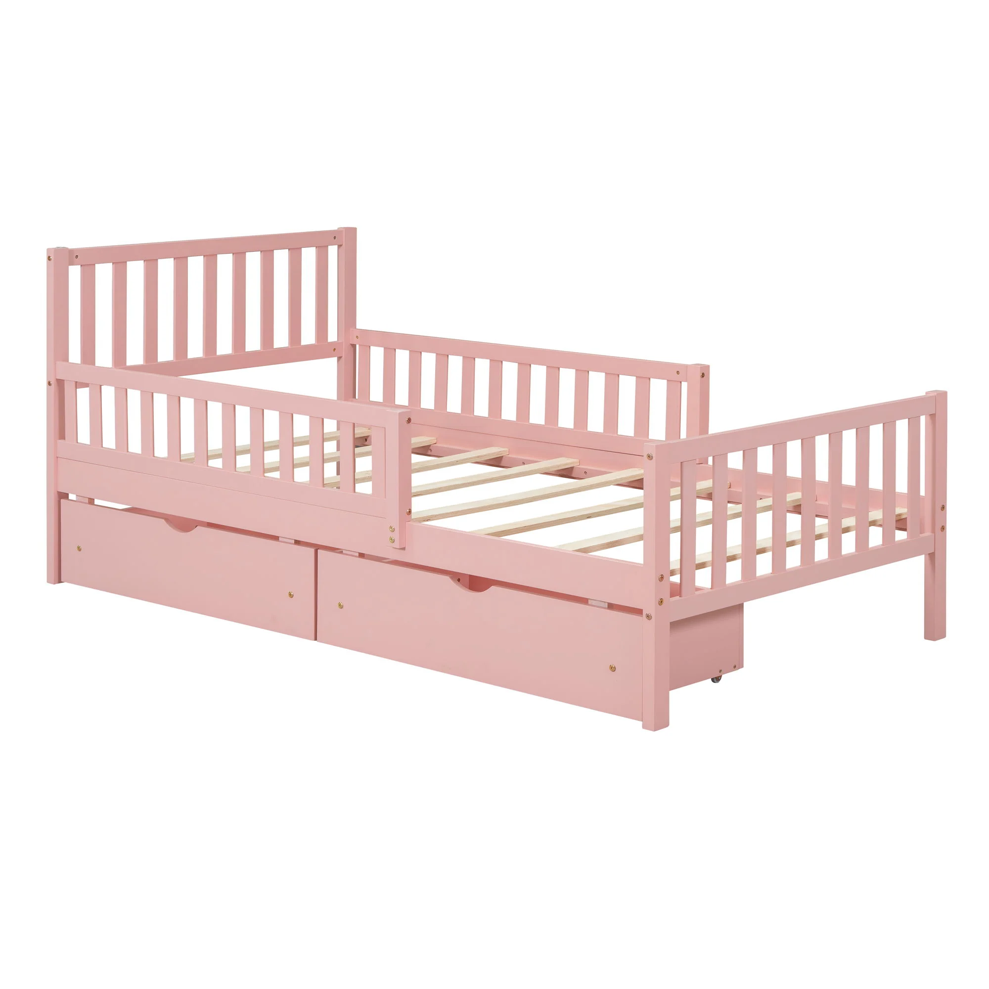 Platform Bed With Guardrails On Both Sides And 2 Storage Drawers - Image 34