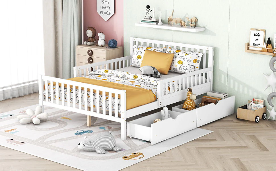 Platform Bed With Guardrails On Both Sides And 2 Storage Drawers - Image 51