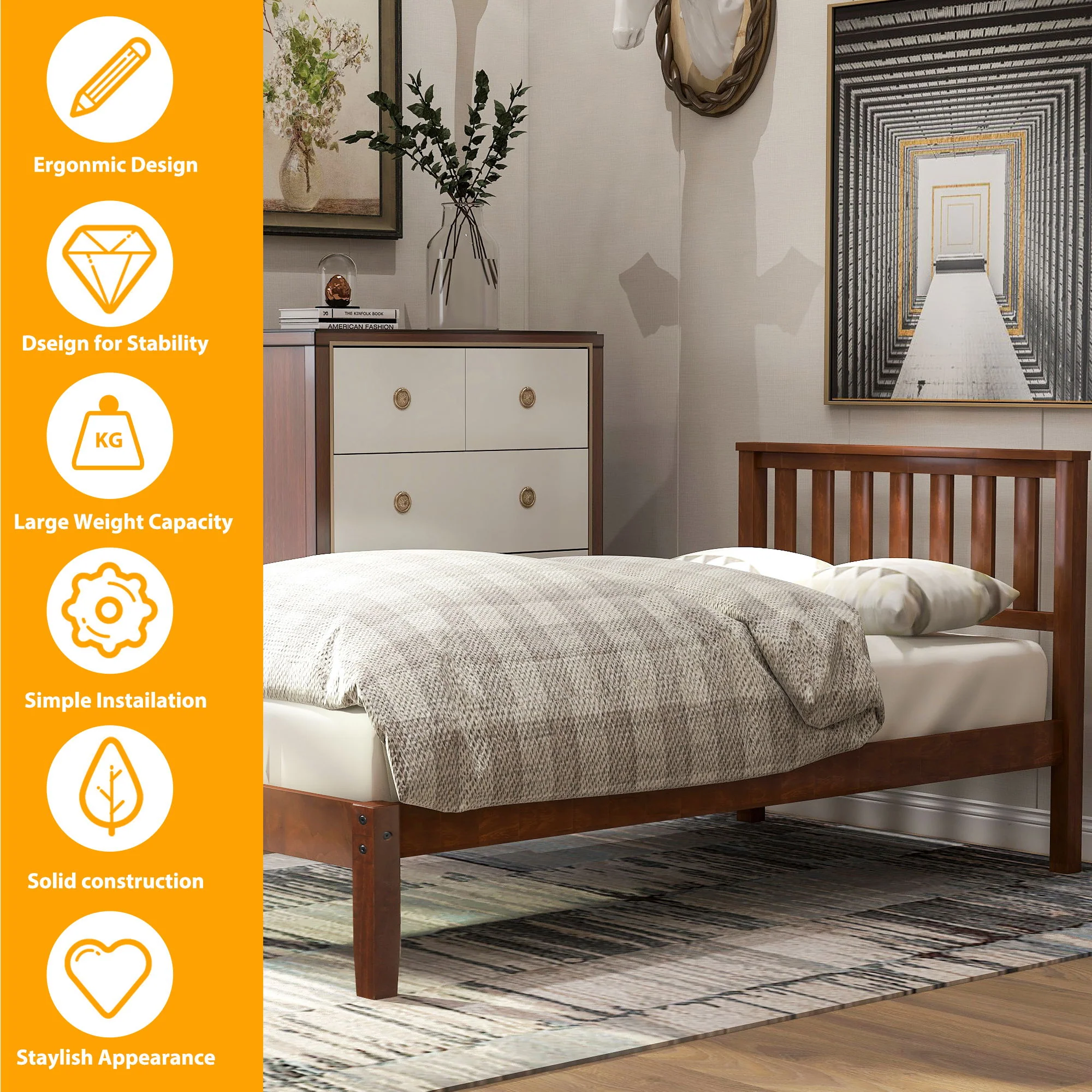 Platform Bed With Headboard, Footboard, Slat Support - Image 3