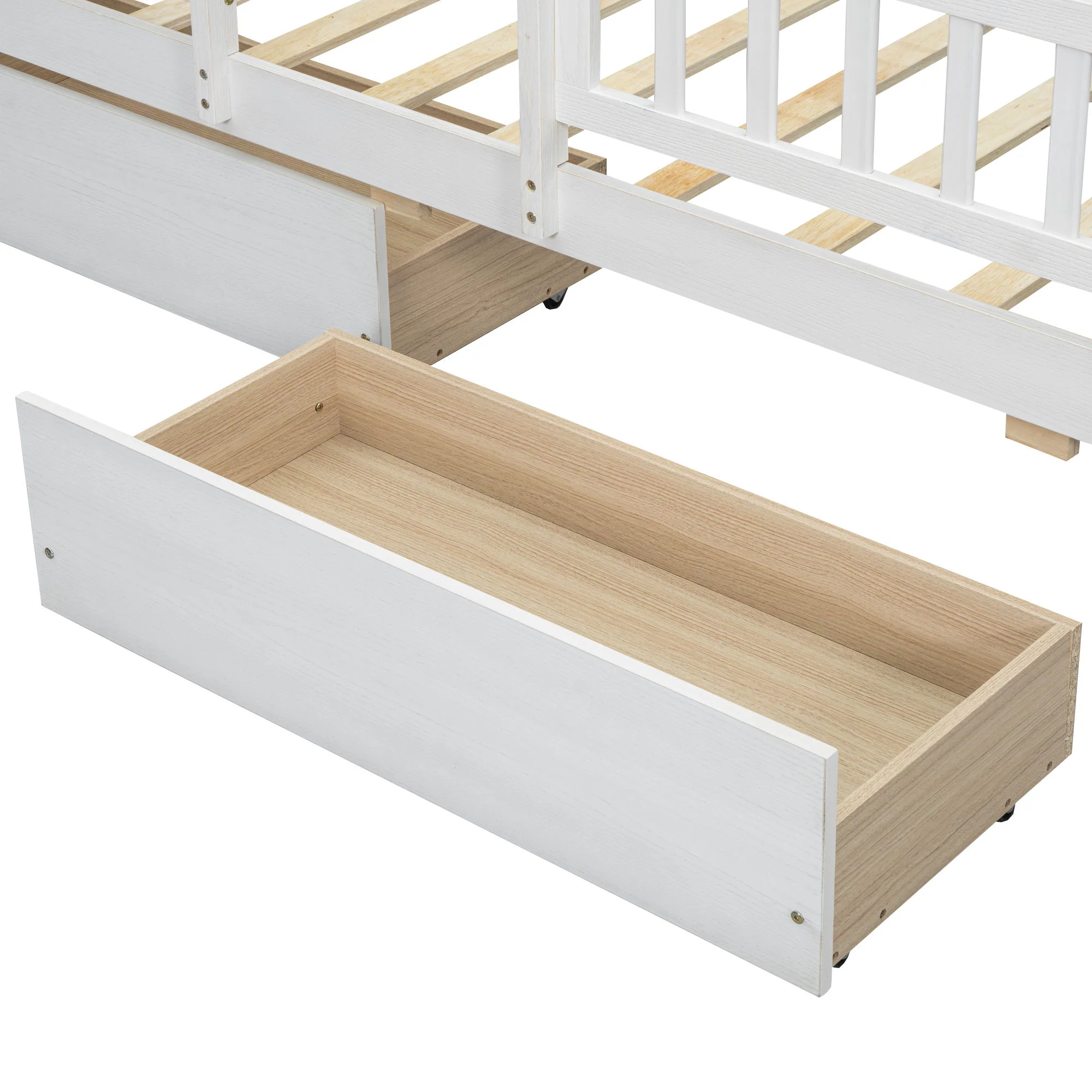 Platform Bed With LED Light, Multi Functional Headboard, Guardrail And 2 Drawers - Image 10