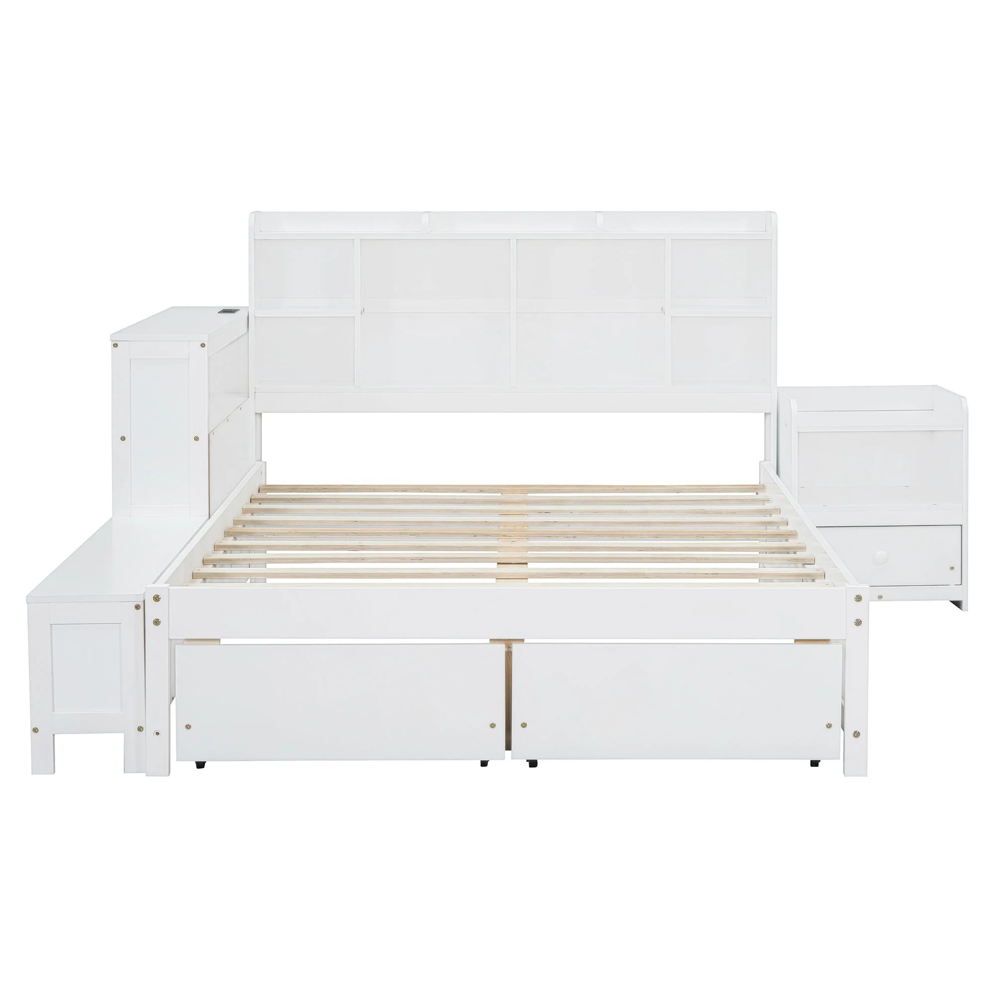 Platform Bed With Multi Functional Storage Space, Nightstand, 2 Drawers, USB Ports And Desk - Image 2