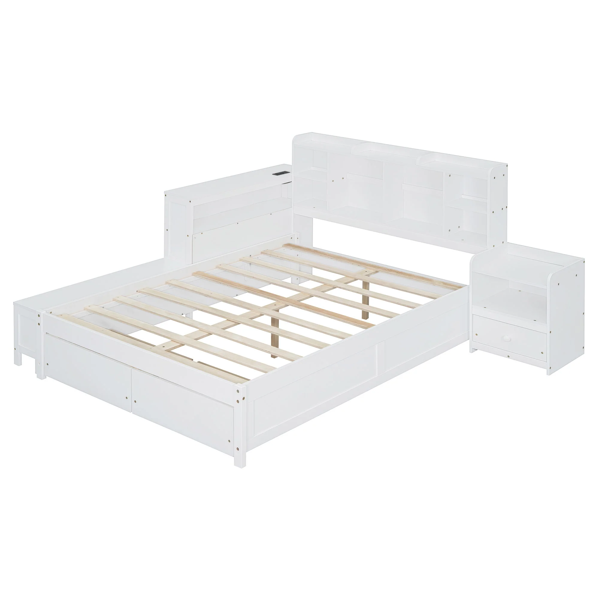 Platform Bed With Multi Functional Storage Space, Nightstand, 2 Drawers, USB Ports And Desk - Image 9