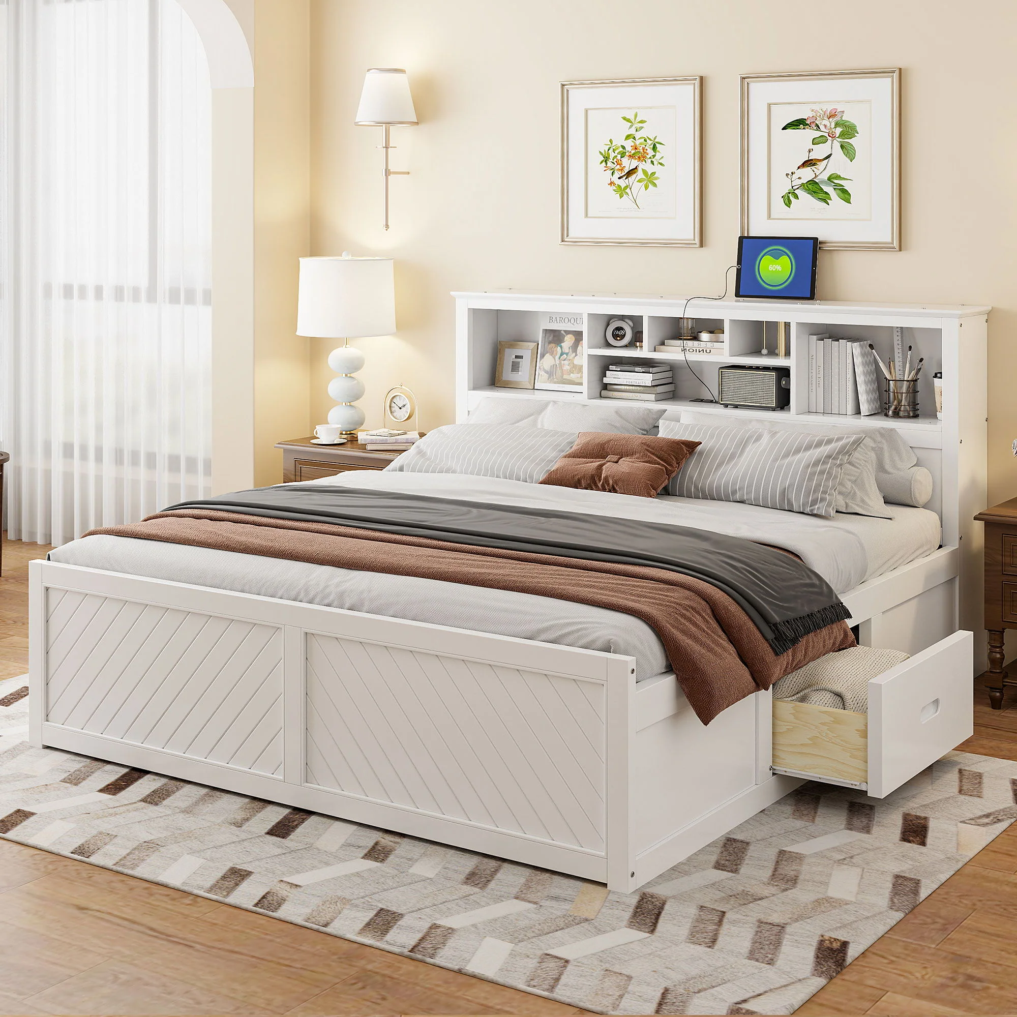 Platform Bed With Multi Storage Headboard, USB And Drawers - Image 17