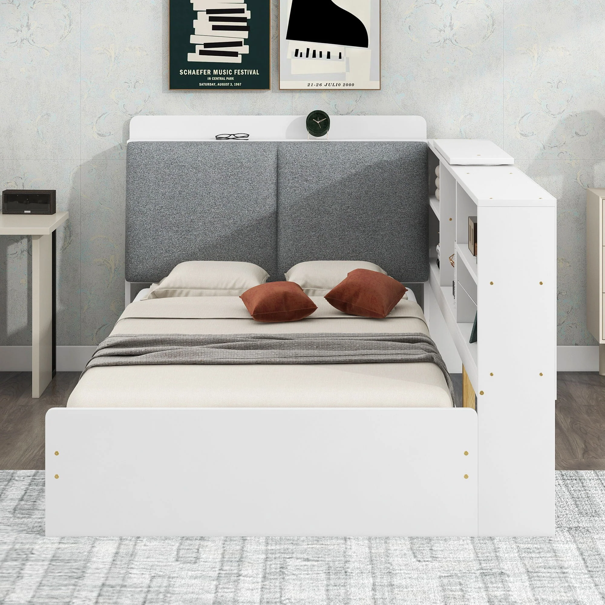 Platform Bed With Storage Headboard, Shelves And 2 Drawers - Image 18