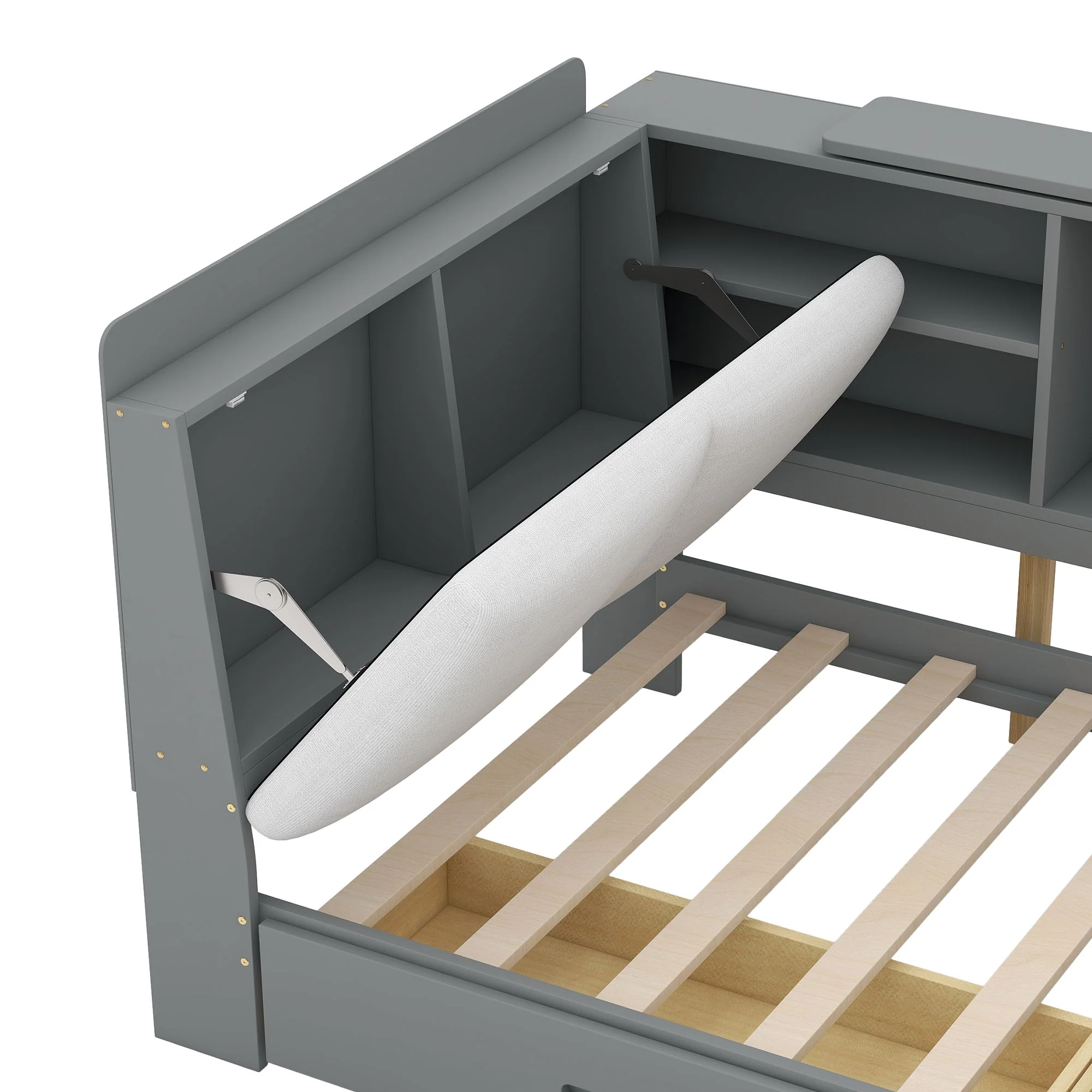 Platform Bed With Storage Headboard, Shelves And 2 Drawers - Image 9