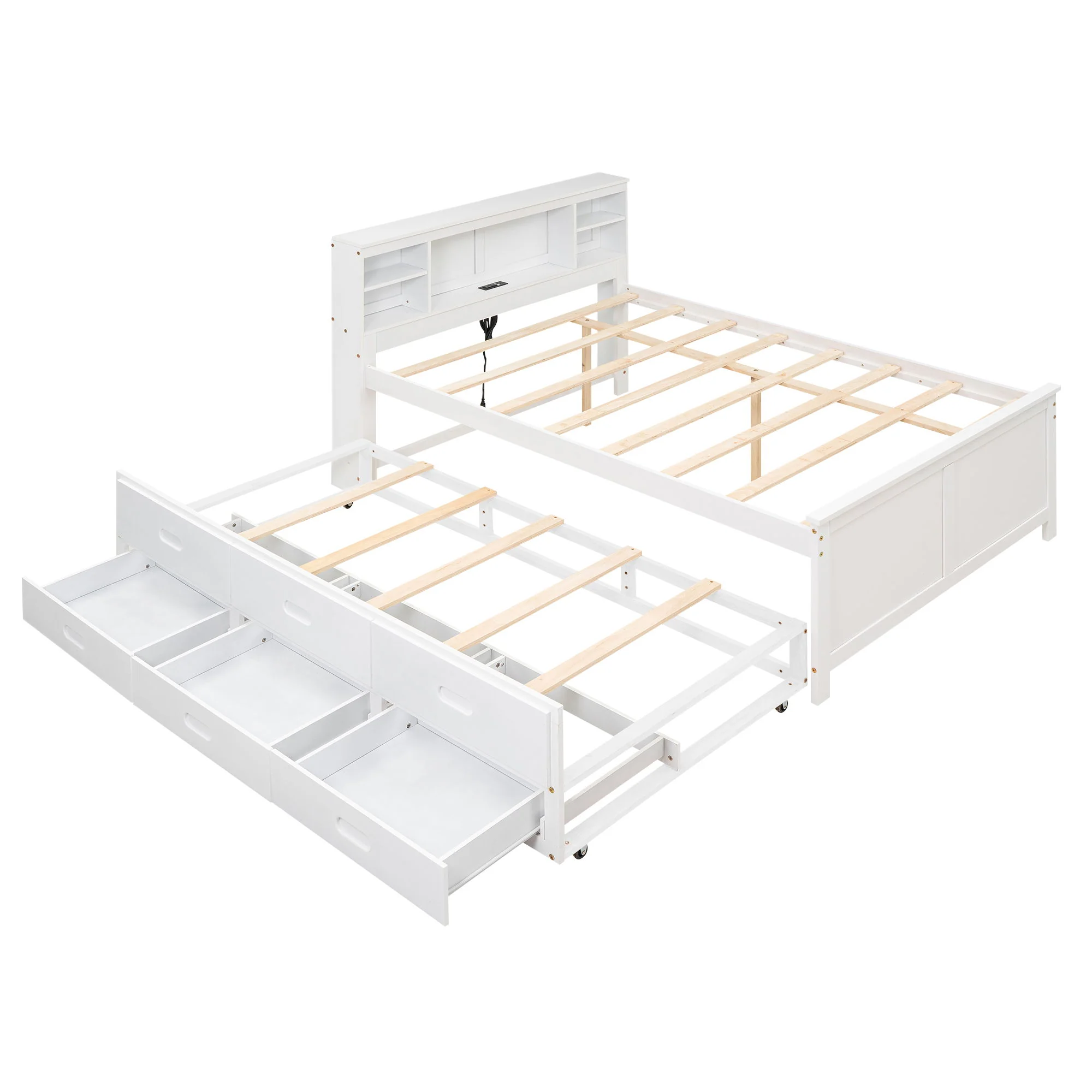 Platform Bed With Storage Headboard, USB, Trundle And 3 Drawers - Image 2