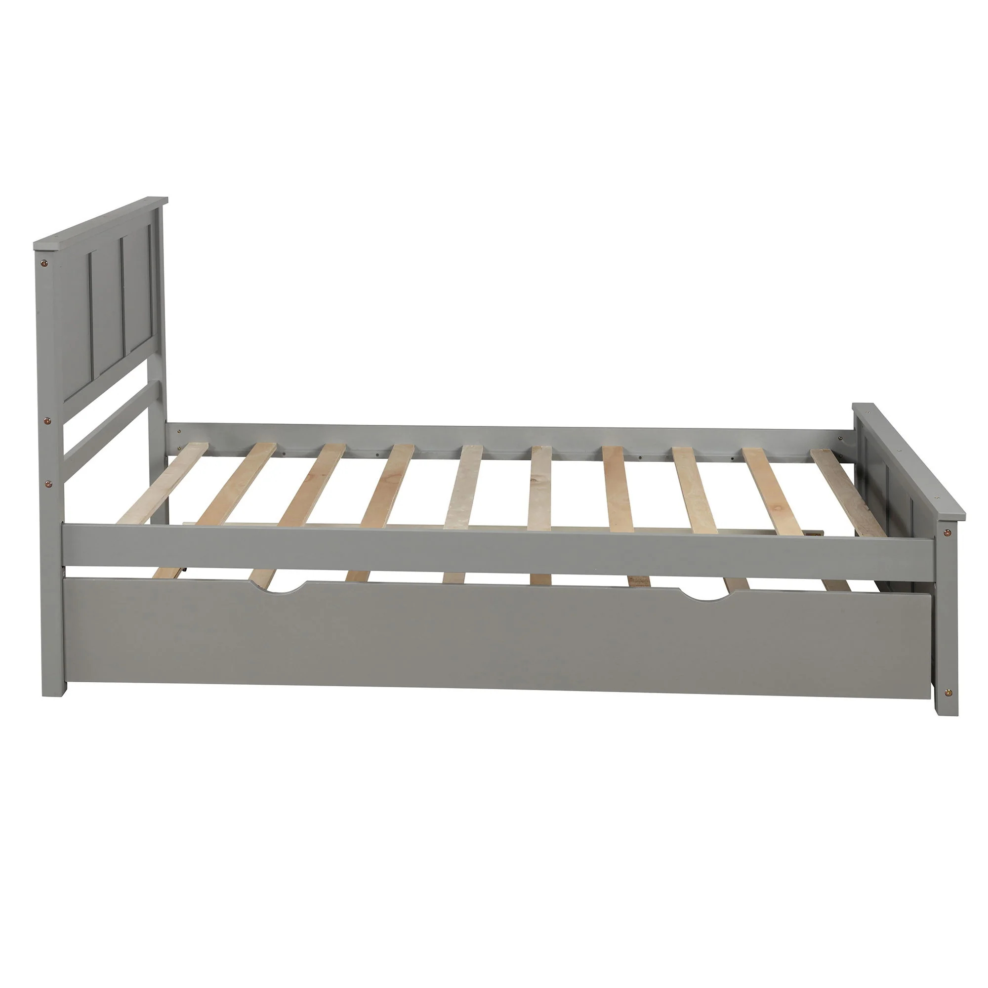 Platform Bed With Twin Trundle And Frame, Twin Size - Gray - Image 7