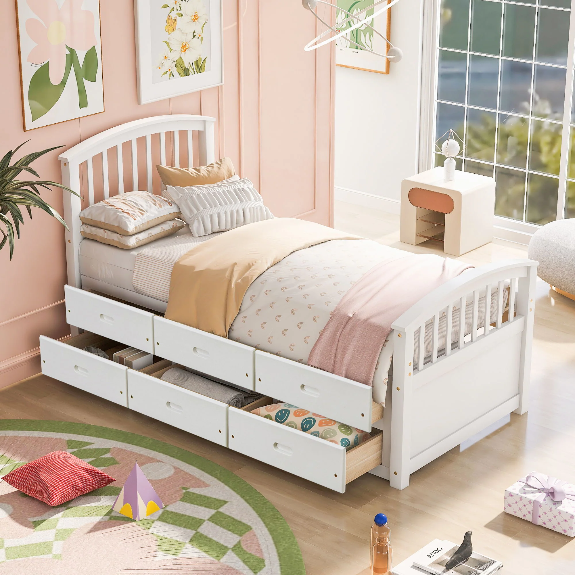 Platform Storage Bed Solid Wood Bed With 6 Drawers - Image 8