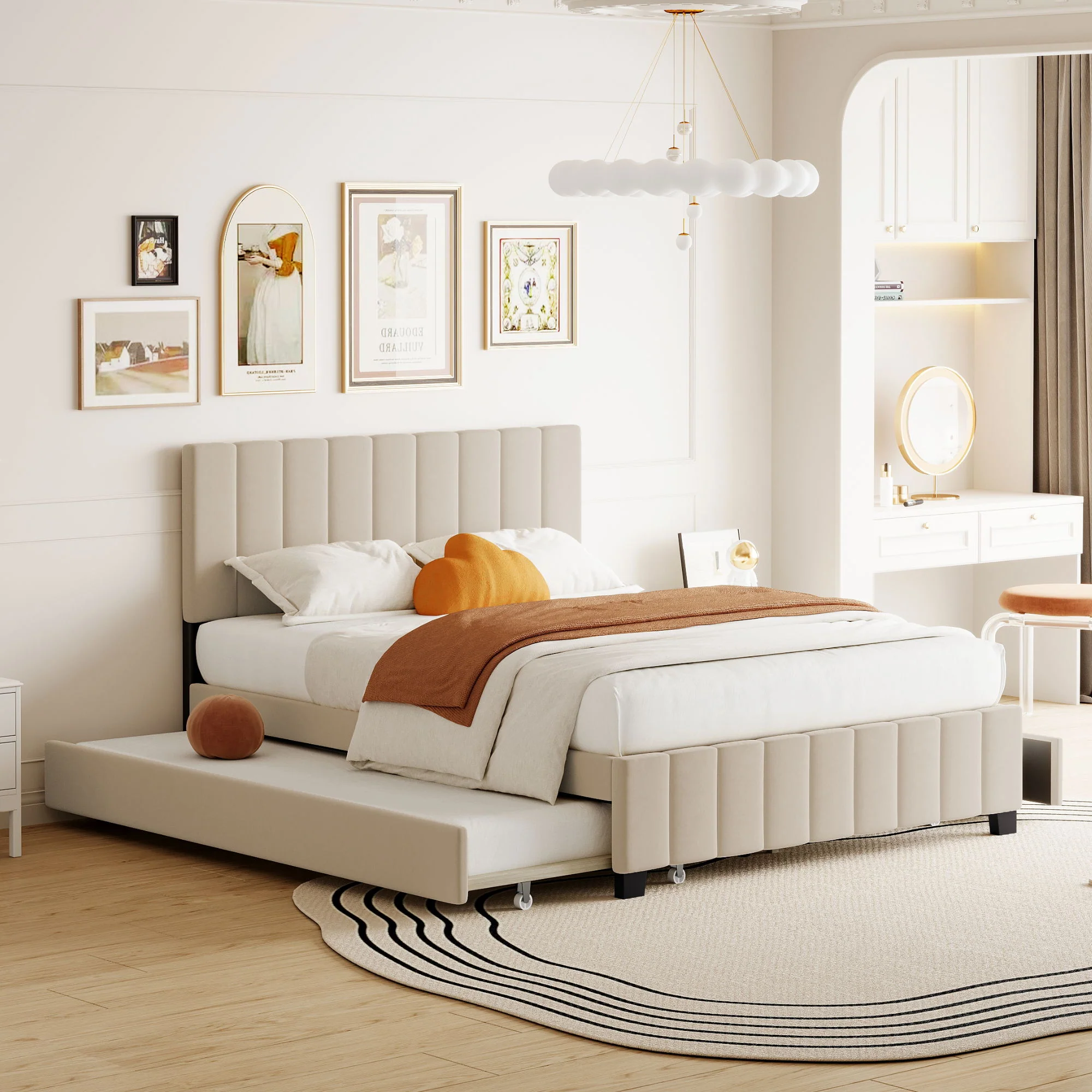 Platform UpholsteredBed With 2 Drawers And Twin Long Trundle - Image 7