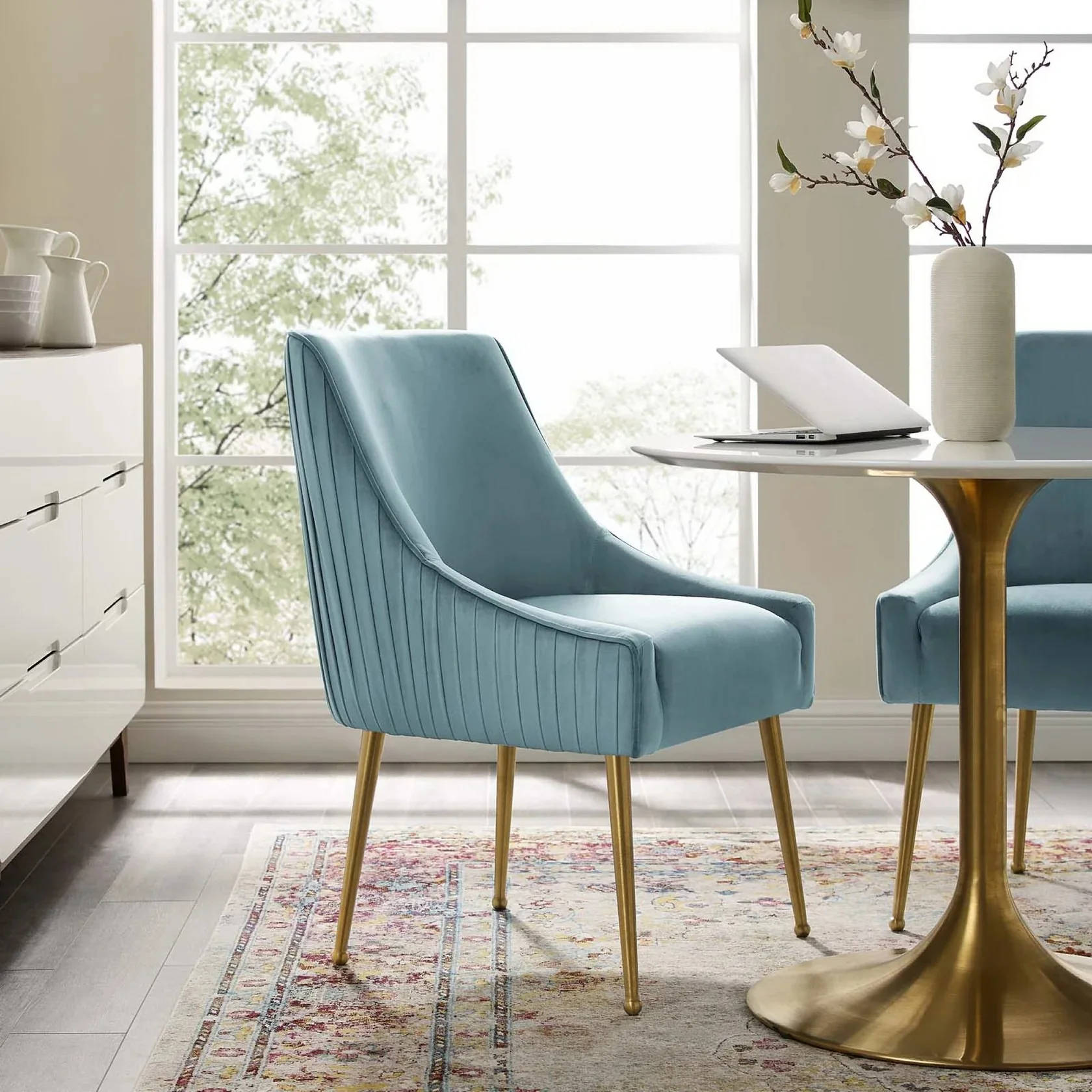 Pleated Back Performance Velvet Dining Accent Chair - Image 11
