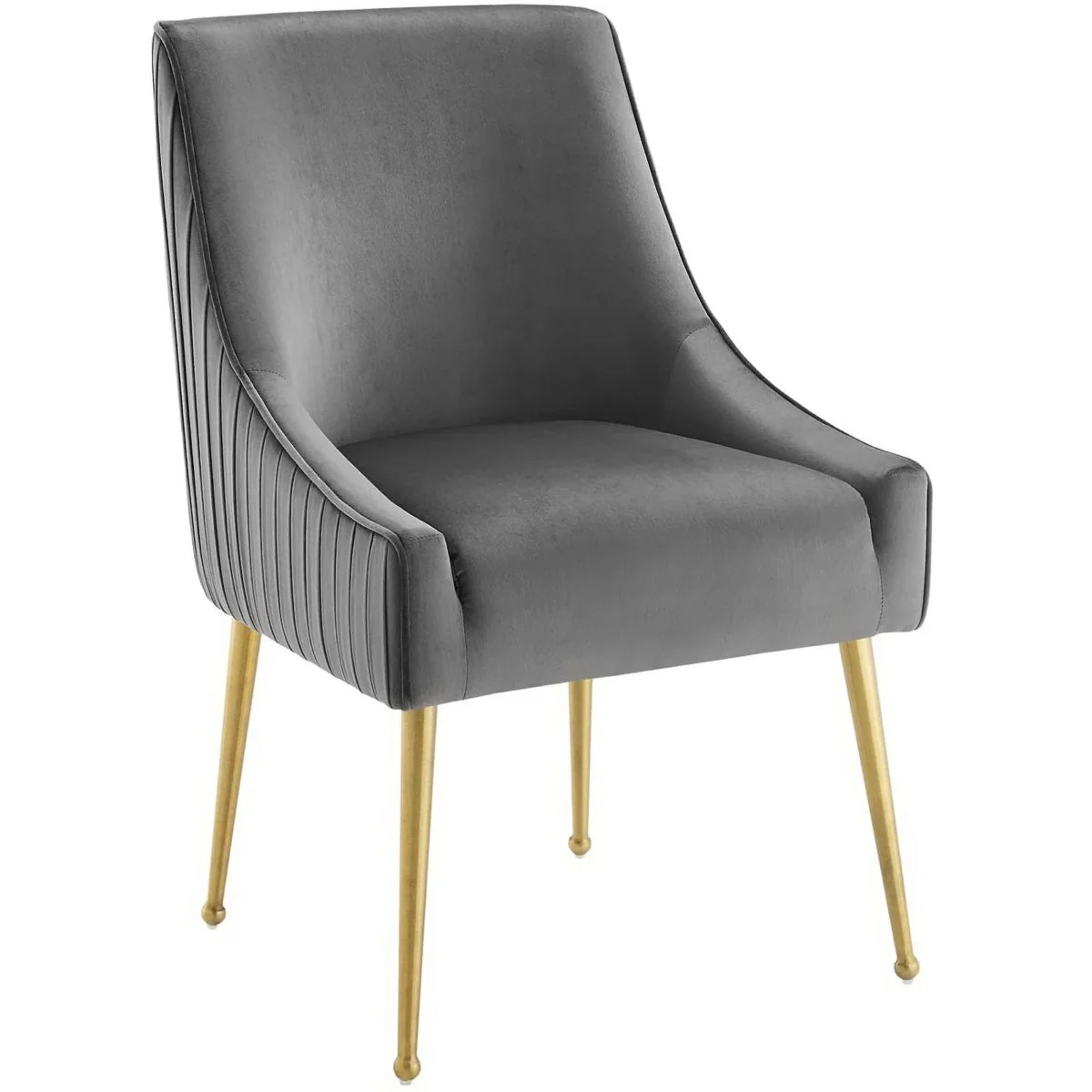 Pleated Back Performance Velvet Dining Chair Set of 2 – Gold Legs - Image 3