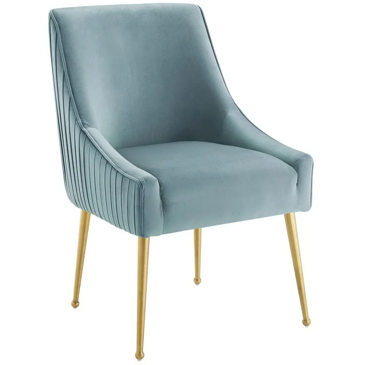 Pleated Back Performance Velvet Dining Chair Set of 2 – Gold Legs - Image 9