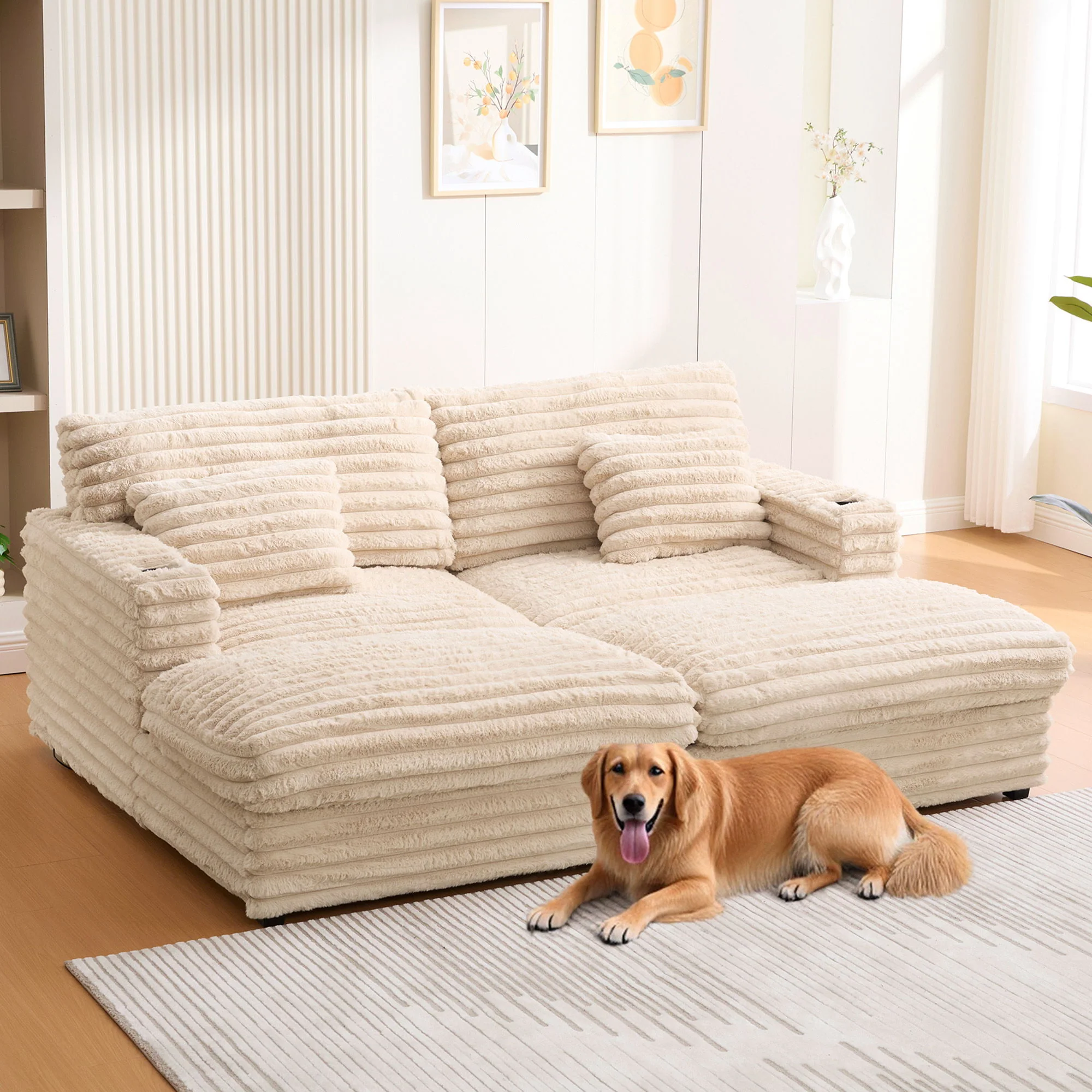 Oversized Double Chaise Lounge Sofa Bed With USB Ports And Cup Holders - Image 10