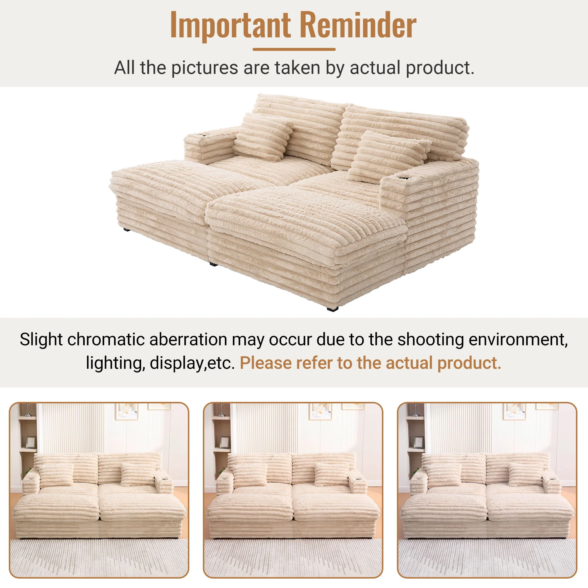 Oversized Double Chaise Lounge Sofa Bed With USB Ports And Cup Holders - Image 32
