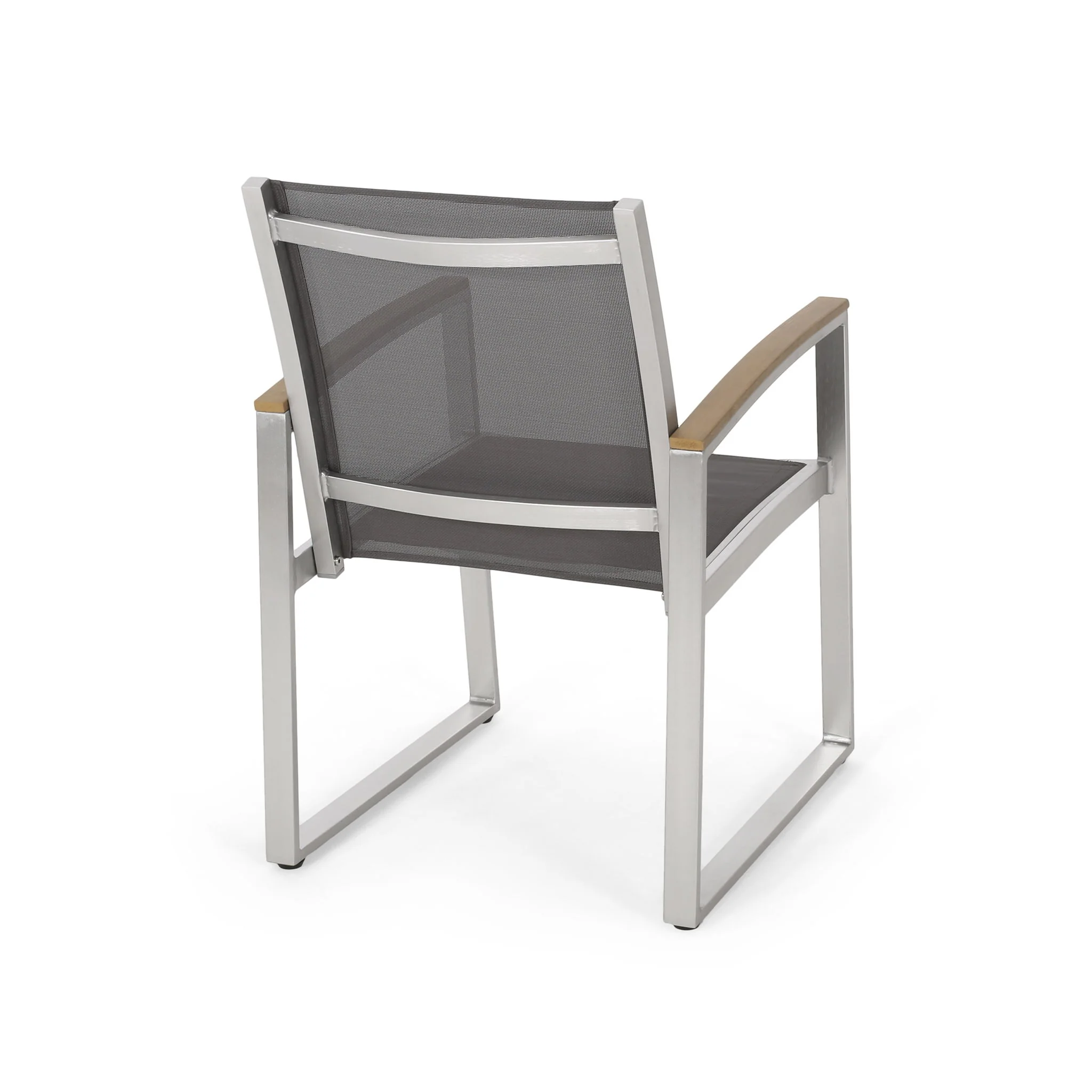 Poetic - Outdoor Dining Chair With Faux Wood Arms And Aluminum Frame (Set of 2) - Gray - Image 4