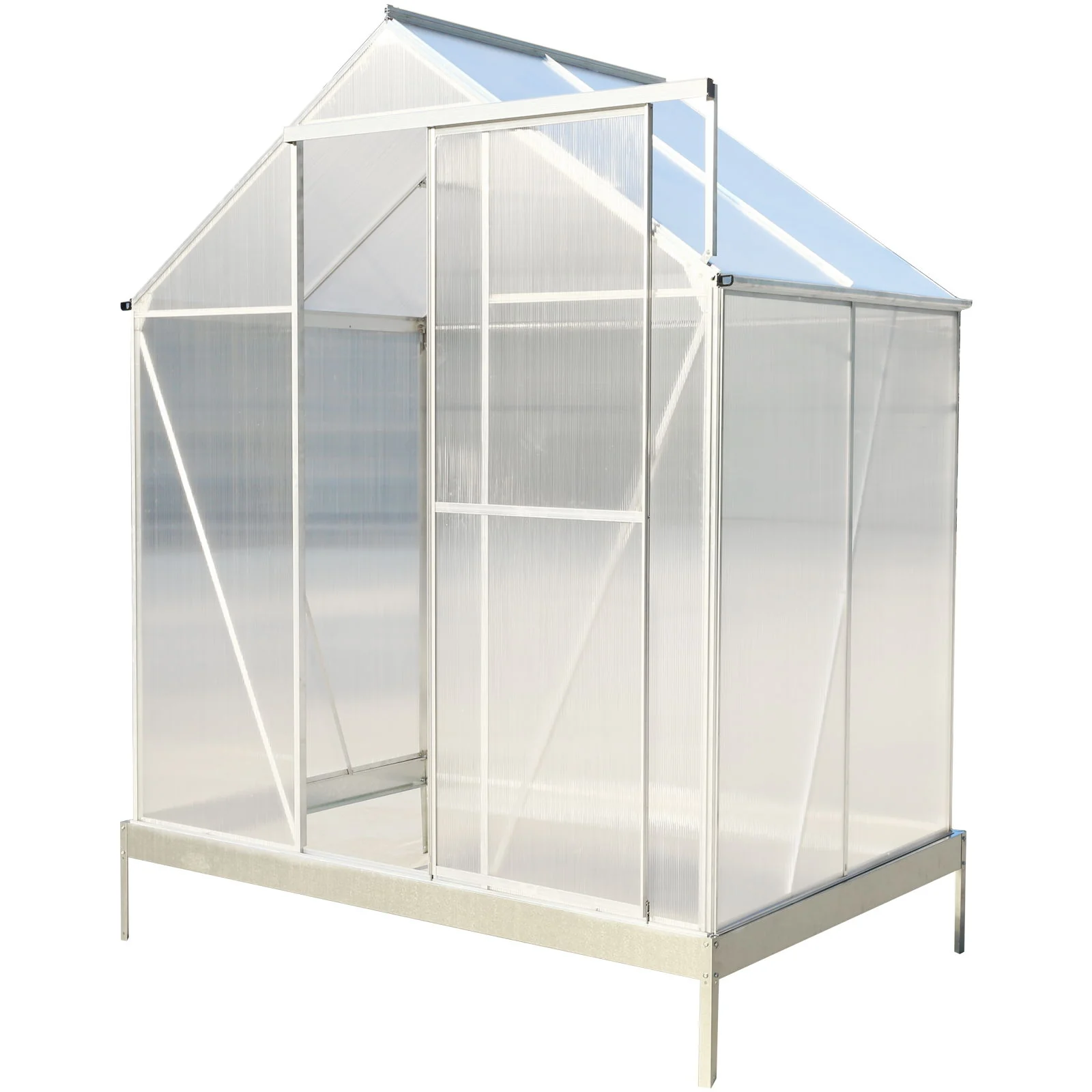 Polycarbonate house, Heavy Duty Outdoor Aluminum Walk-In House Kit With Rain Gutter, Vent And Door For Backyard Garden - Image 65
