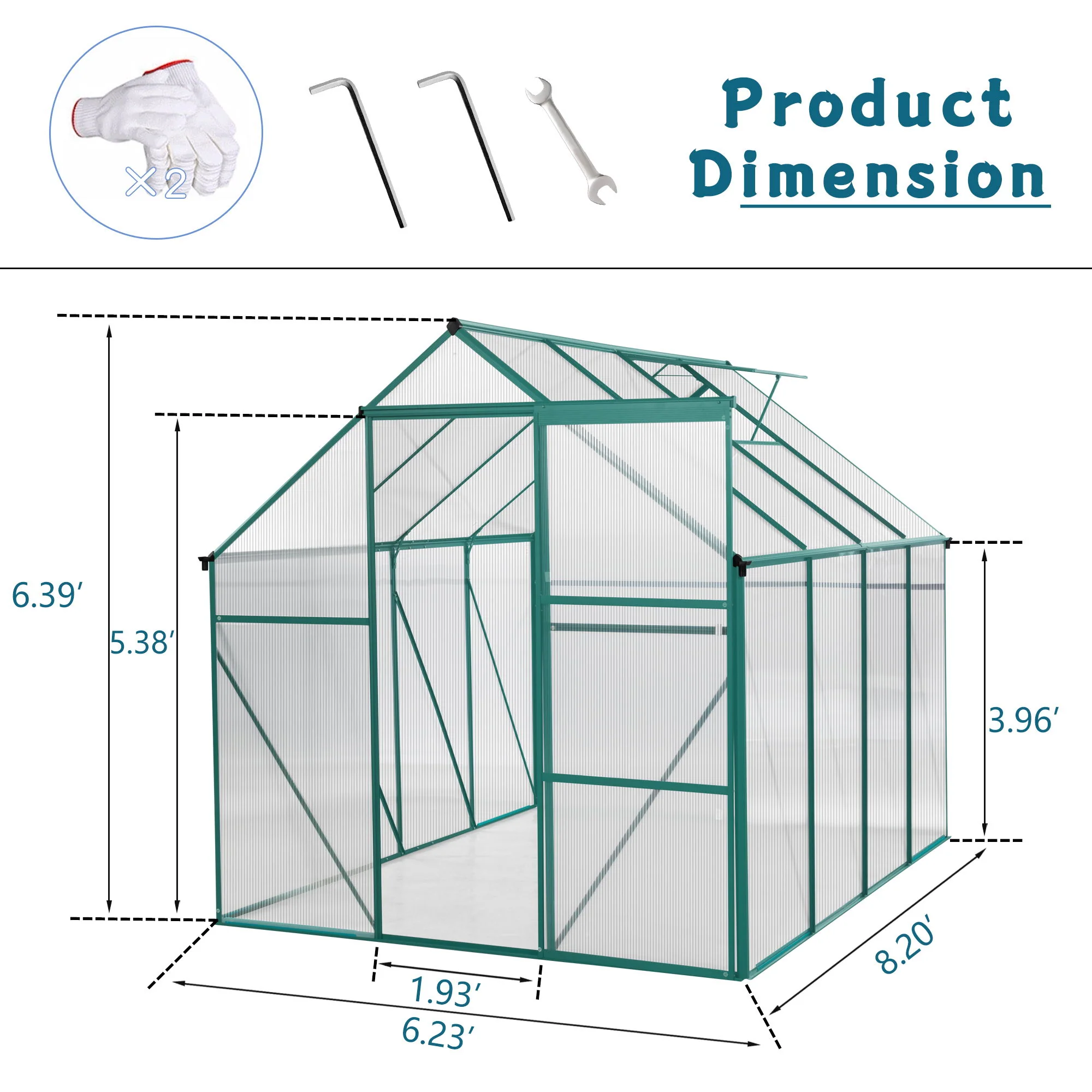 Polycarbonate house Raised Base And Anchor Aluminum Heavy Duty Walk-In houses For Outdoor Backyard In All Season - Image 9