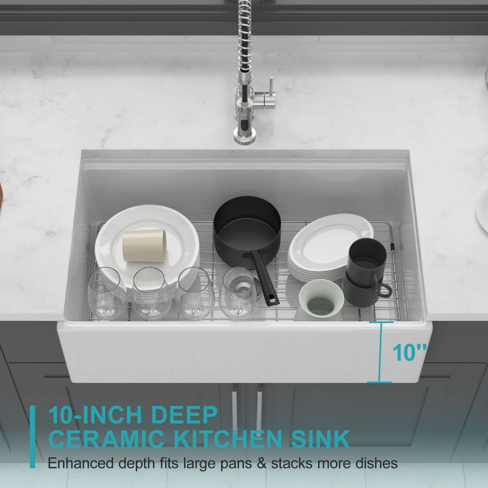 Porcelain Ceramic Farmhouse Sink Workstation With Reversible Apron Design - Single Bowl - Image 17
