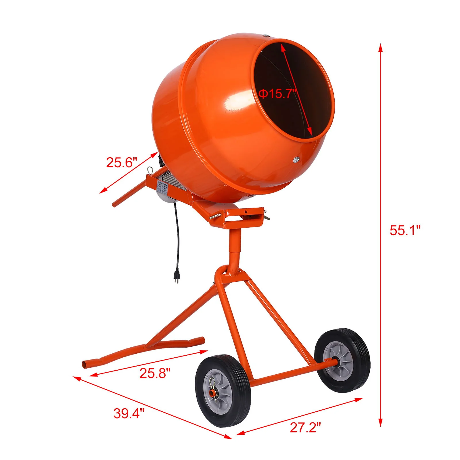 Portable Concrete Mixer With Etl Certificated Copper Motor, Electric Cement Mixer, 5.0 Cu. Ft. - Orange - Image 8