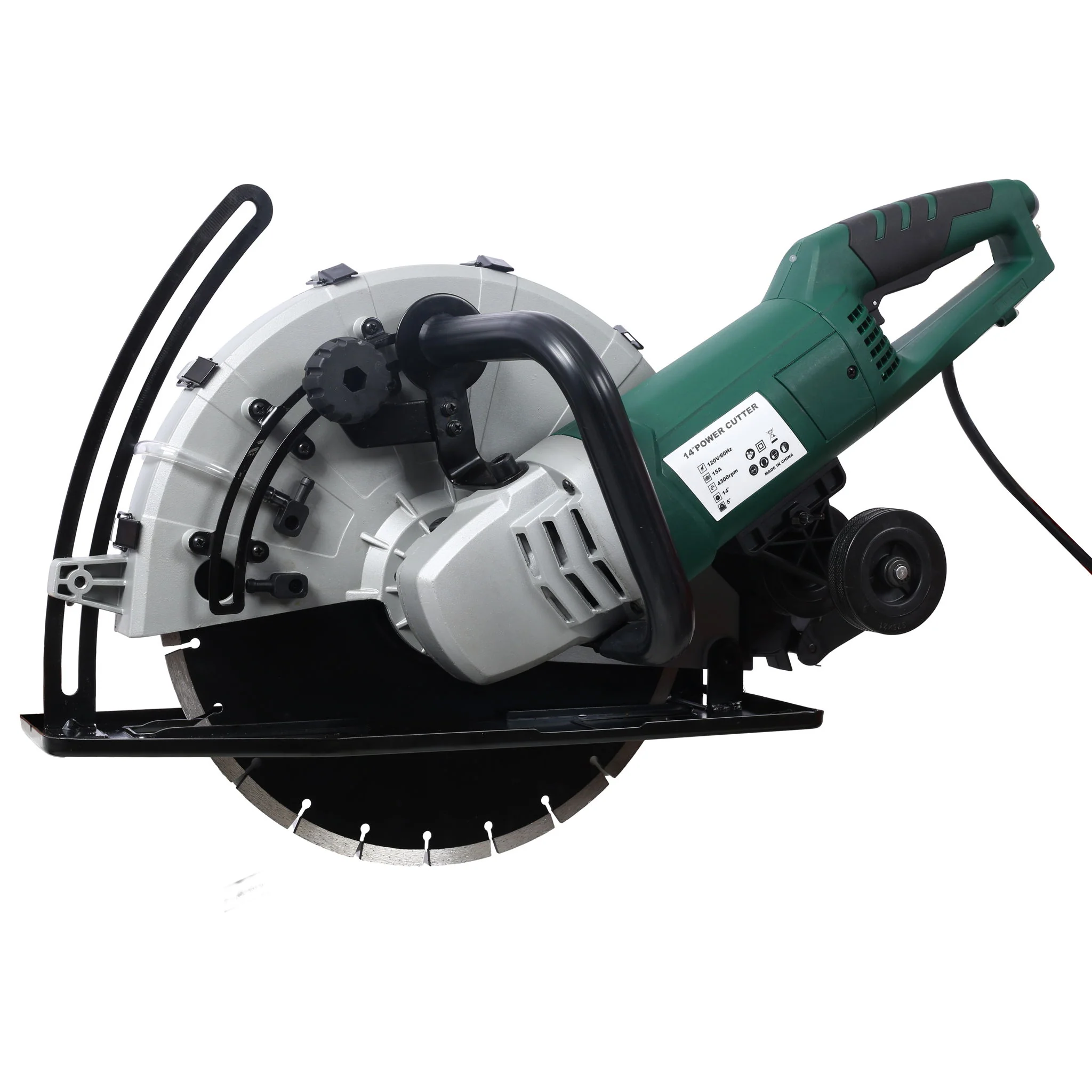 Portable Electric Corded Circular Concrete Saw 14" Wet / Dry Cutter 2600W Green Steel With Water Line & Guide Roller - Green - Image 4