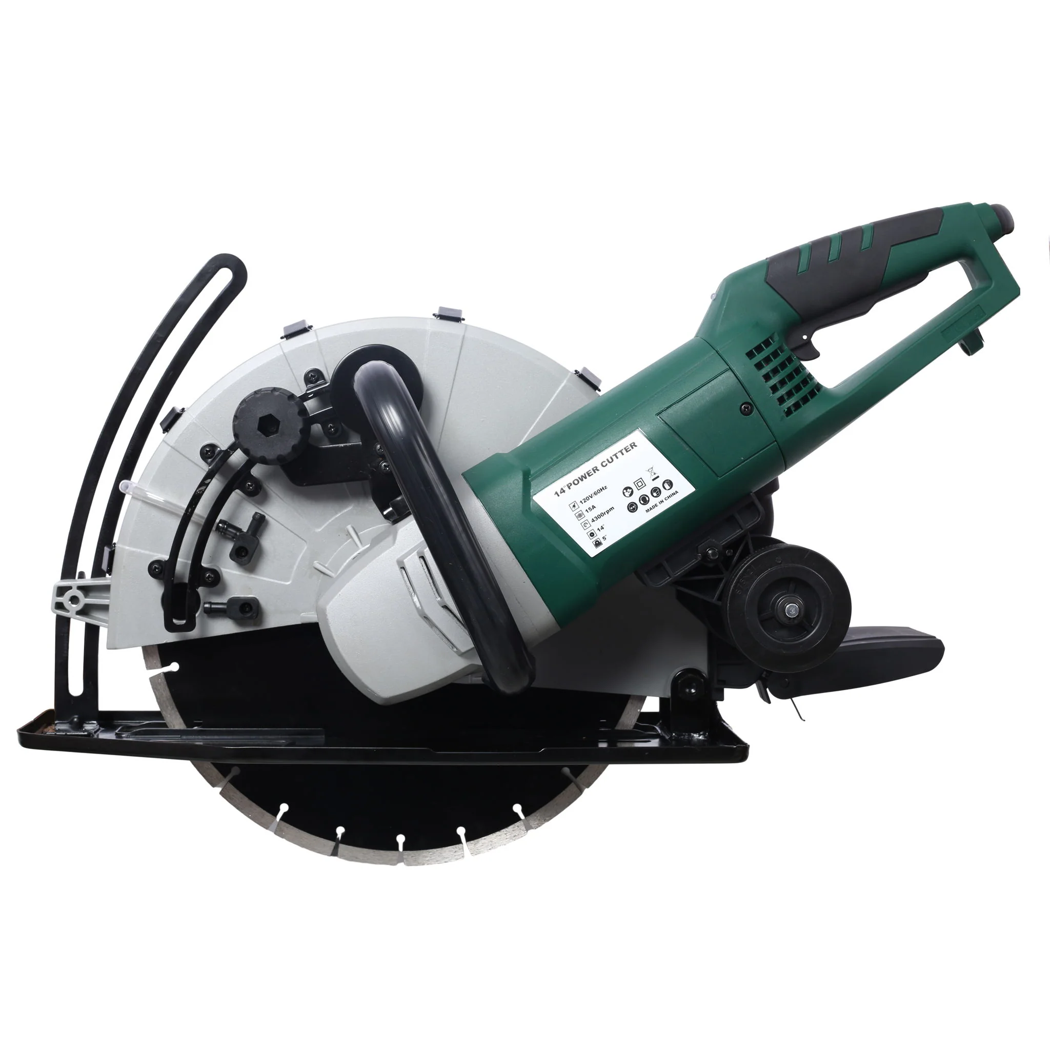 Portable Electric Corded Circular Concrete Saw 14" Wet / Dry Cutter 2600W Green Steel With Water Line & Guide Roller - Green - Image 5
