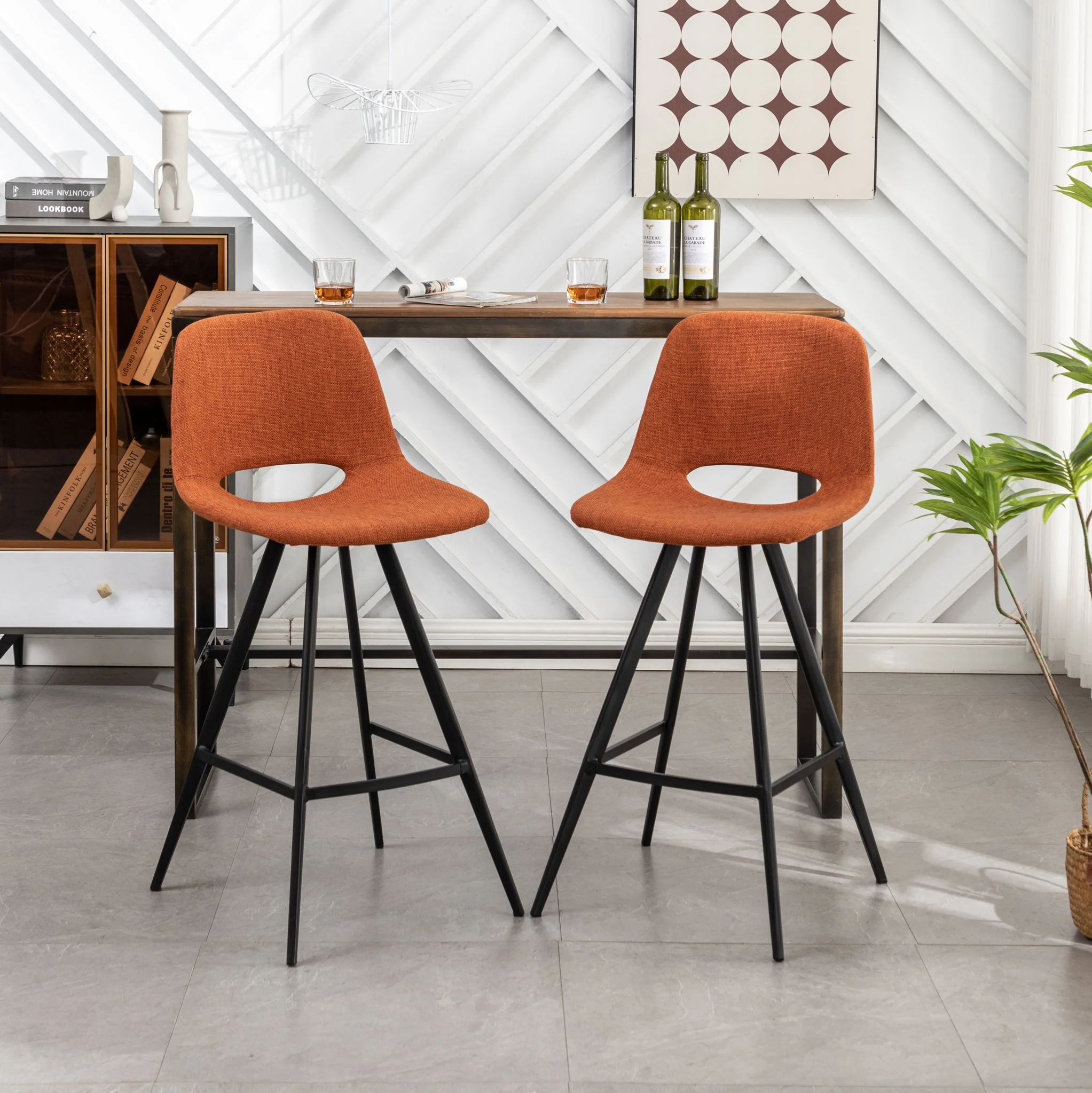 Porth - 28.25" Fabric Kitchen Counter Height Stools (Set of 2) - Orange - Image 4