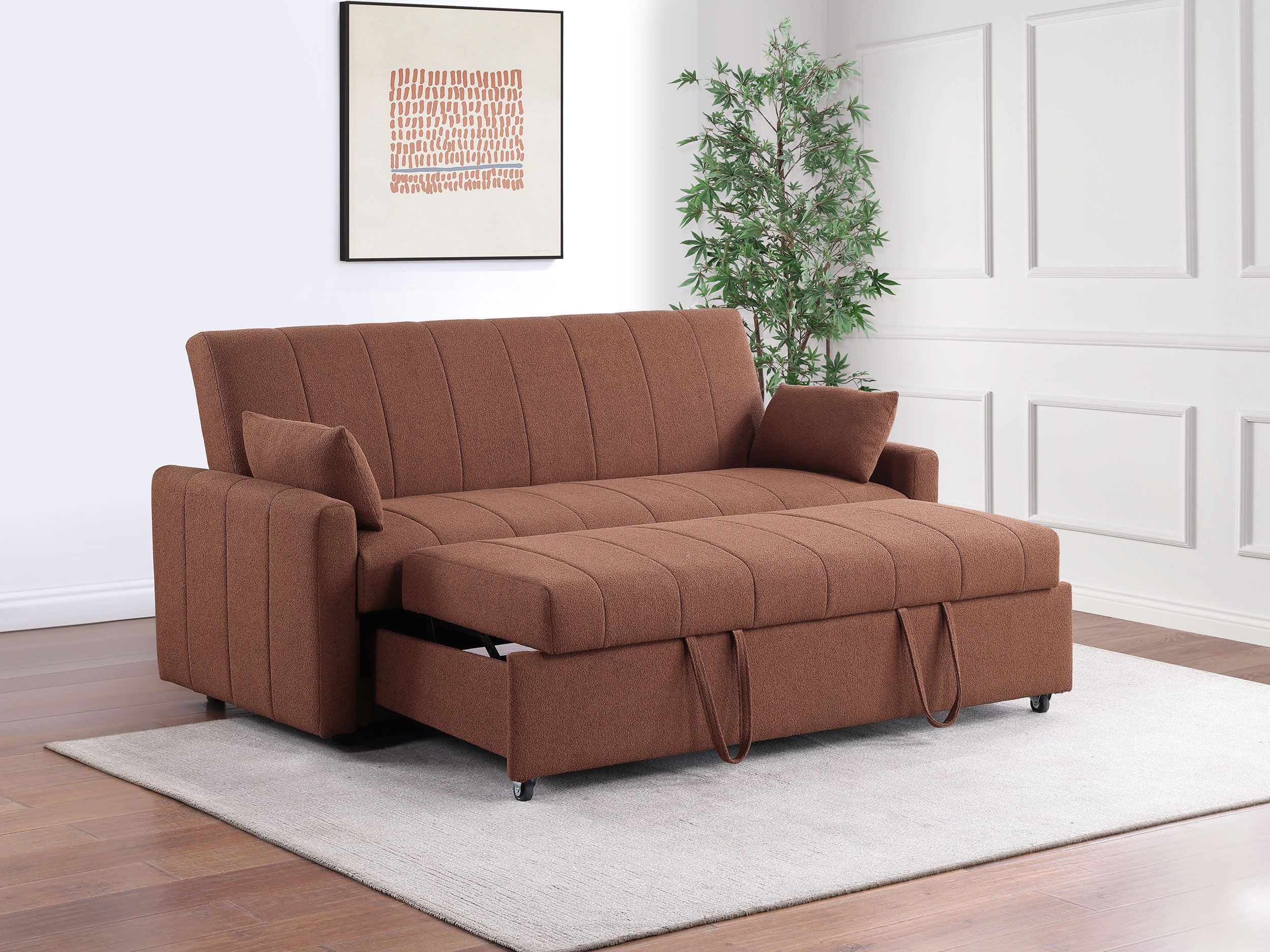 Portland Boucle Upholstered Sleeper Sofa Bed, Copper - Image 3