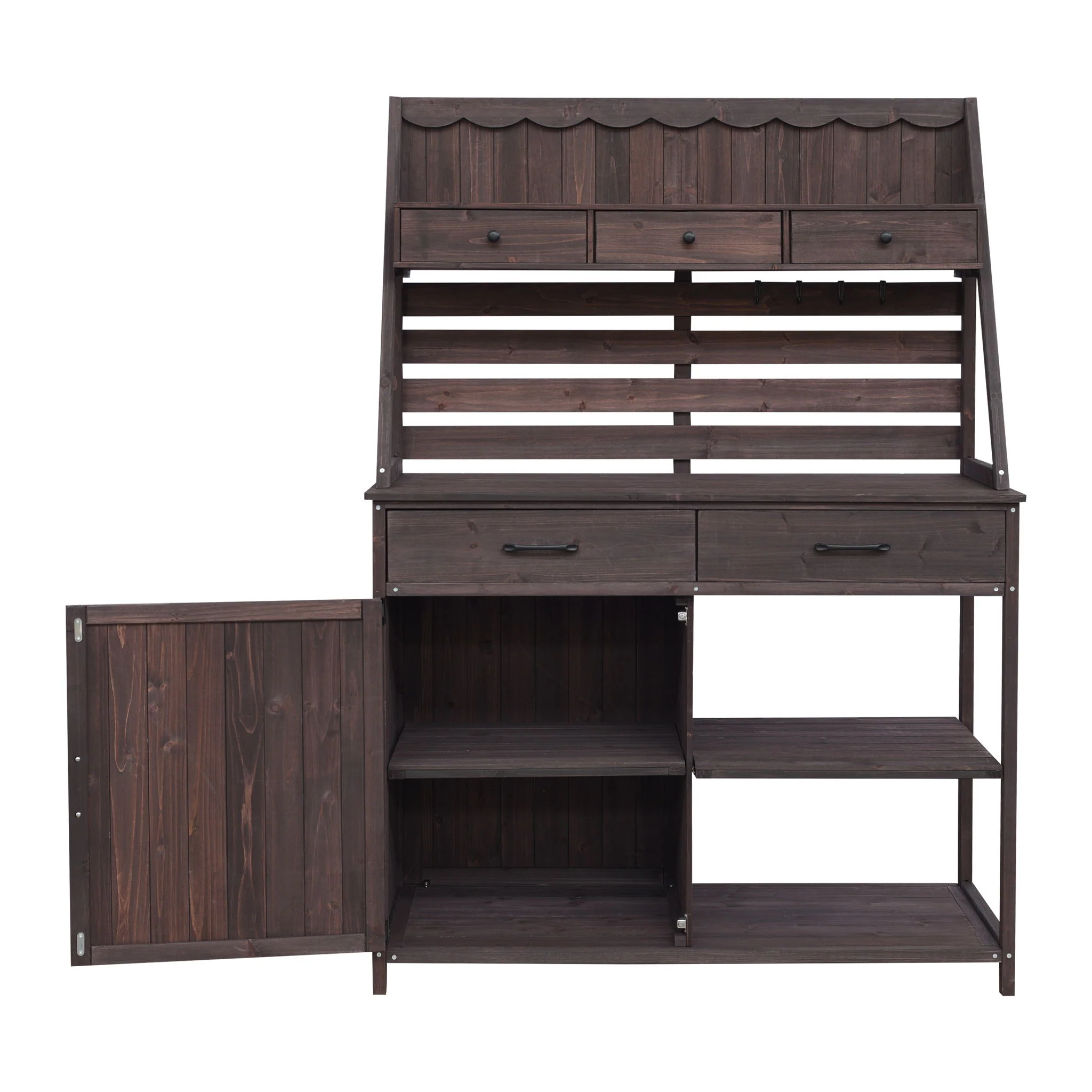 Potting Bench With 5 Drawer Storage And Slatted Back Panel, Garden Workstation - Brown - Image 4