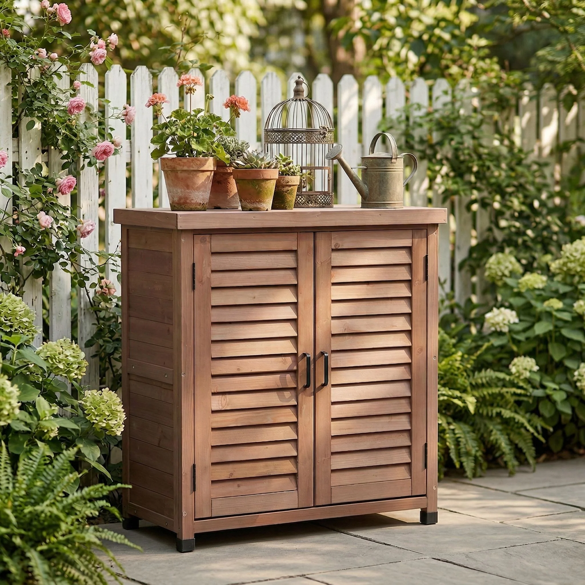 Potting Bench With Storage Cabinet And Metal Table Top For Outdoor - Image 13