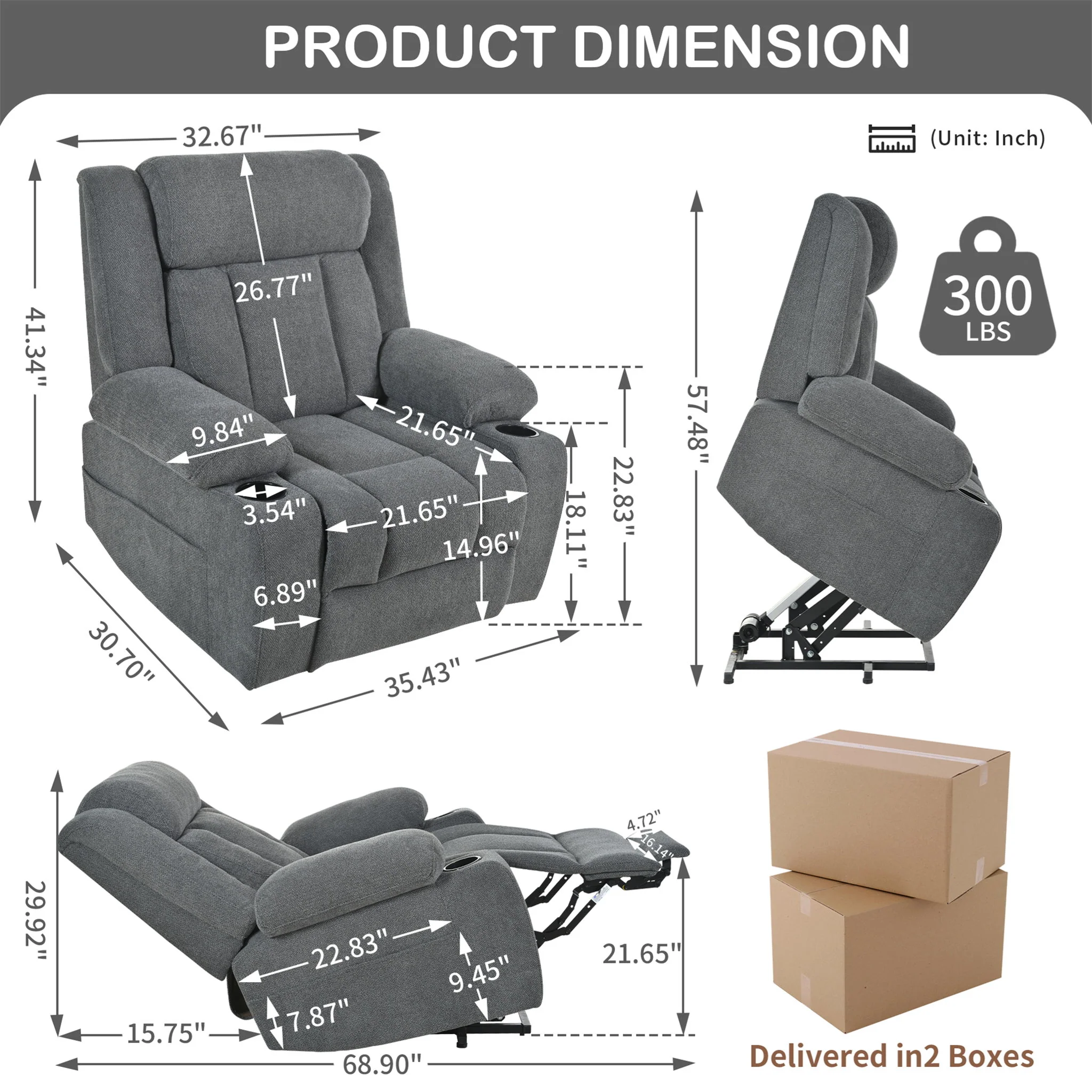Power Lift Recliner Chair With Extended Footrest, Remote Control, Cup Holders, And Side Pockets - Image 11