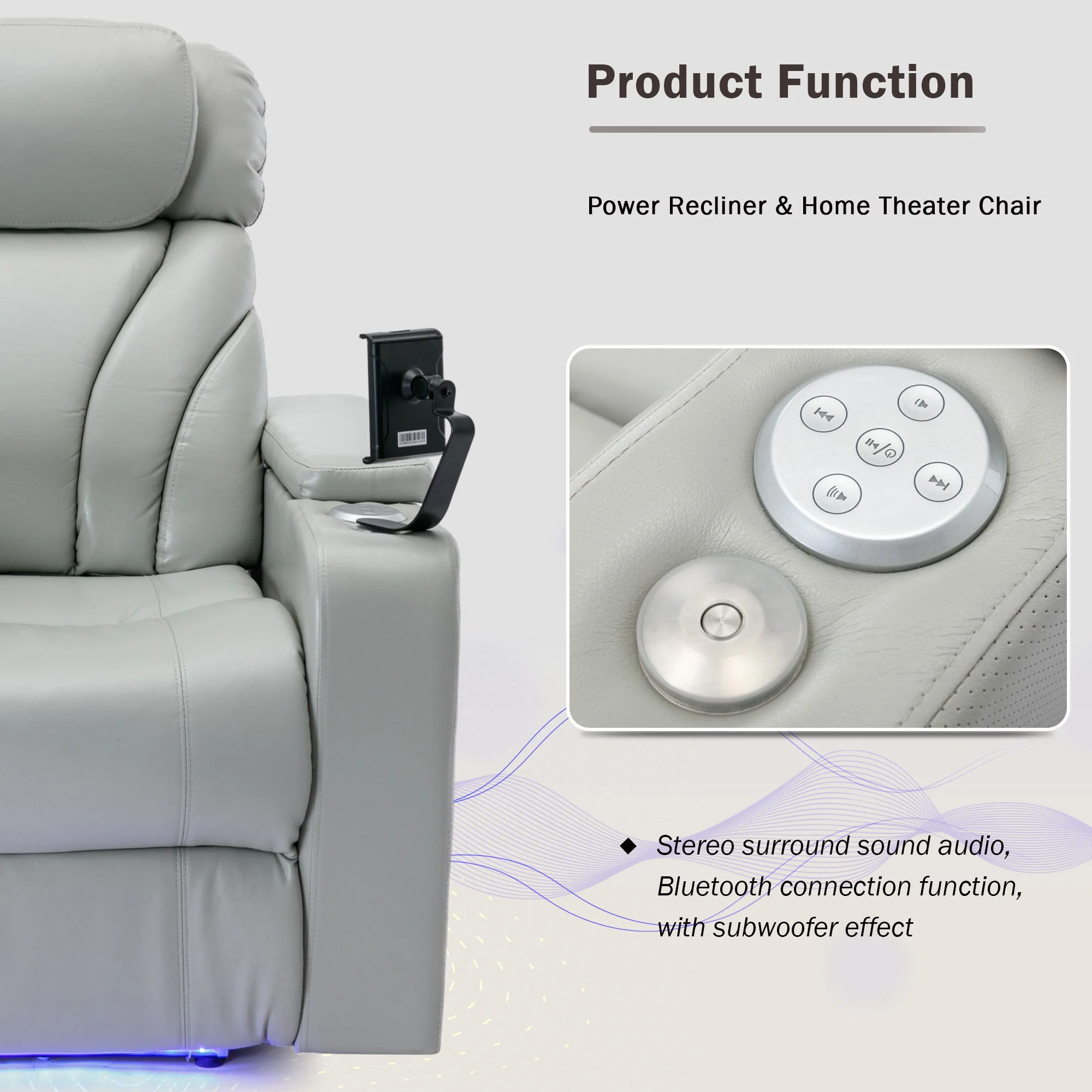 Power Motion Recliner Electric Power Recliner With USB Charging Port, Hidden Arm Storage, Convenient Cup Holder And tooth Speaker - Image 17
