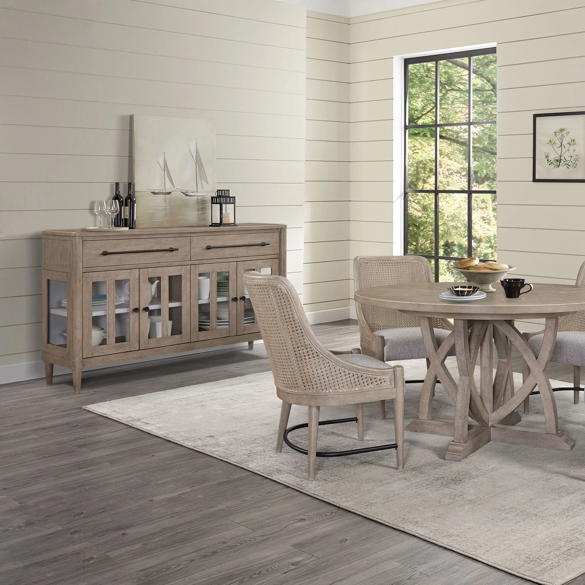 Power Ready - Buffet With Glass Cabinet Doors - Sand - Image 4