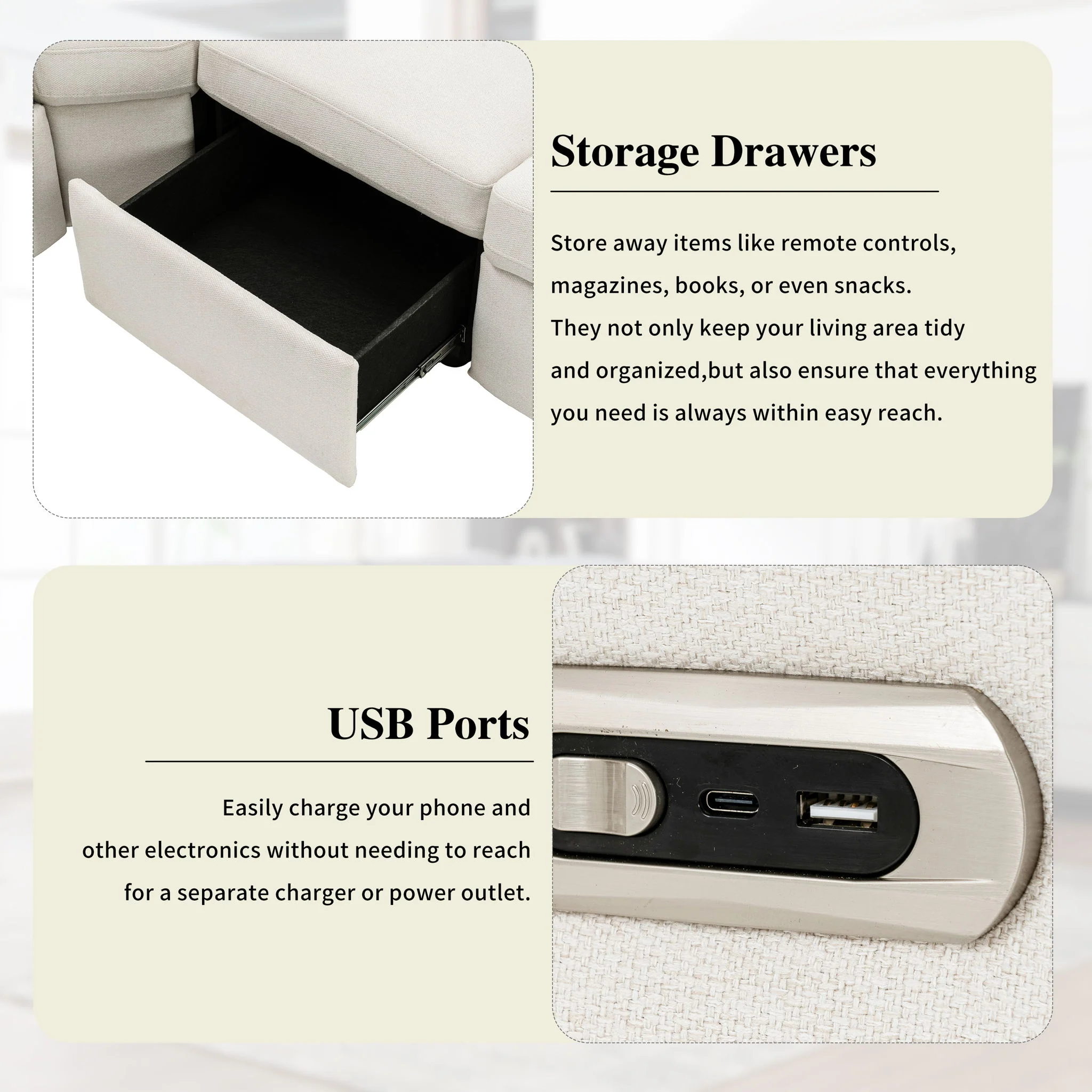 Power Recliner Sectional Sofa Home Theater Reclining Sofa With Two USB Ports, Two Storage Drawers For Living Room - Image 13
