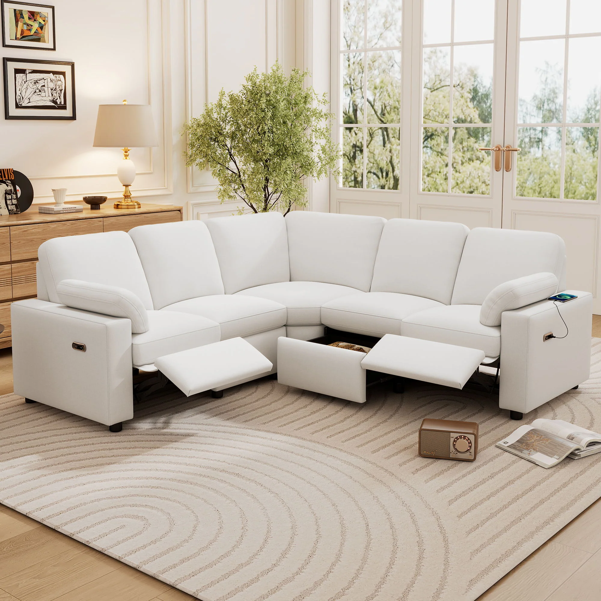 Power Recliner Sectional Sofa Home Theater Reclining Sofa With Two USB Ports, Two Storage Drawers For Living Room - Image 3