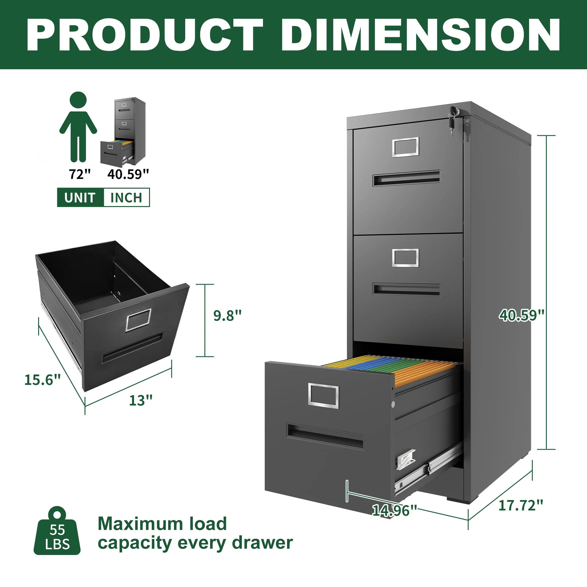 Premium Drawer File Cabinet With Lock, Metal Vertical Design, A4 Legal / Letter Size - Image 17