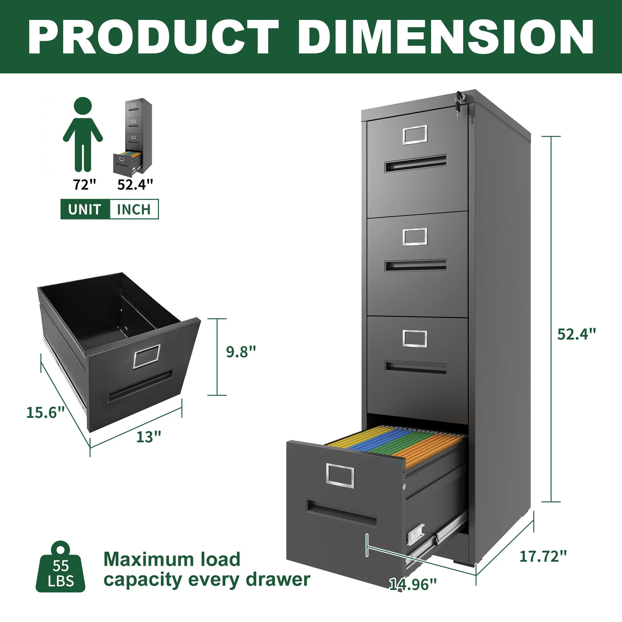 Premium Drawer File Cabinet With Lock, Metal Vertical Design, A4 Legal / Letter Size - Image 9