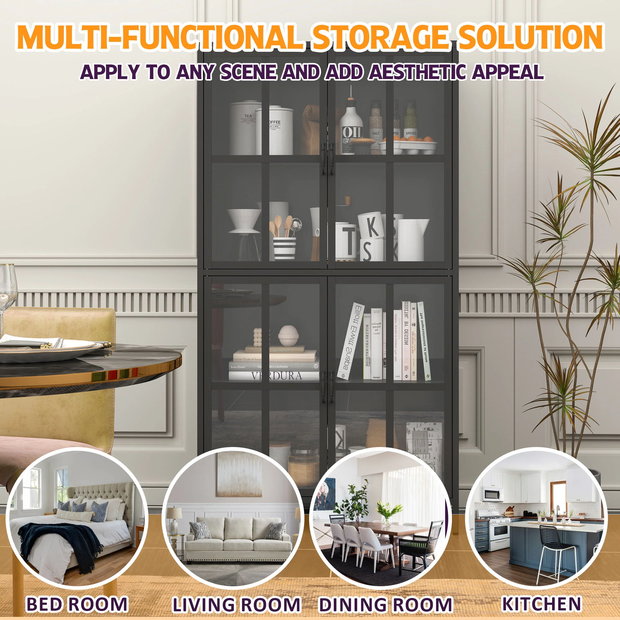 Premium Metal Storage Cabinet With Tempered Glass Doors, Adjustable Shelves, And Anti Tipping Device - Black - Image 3