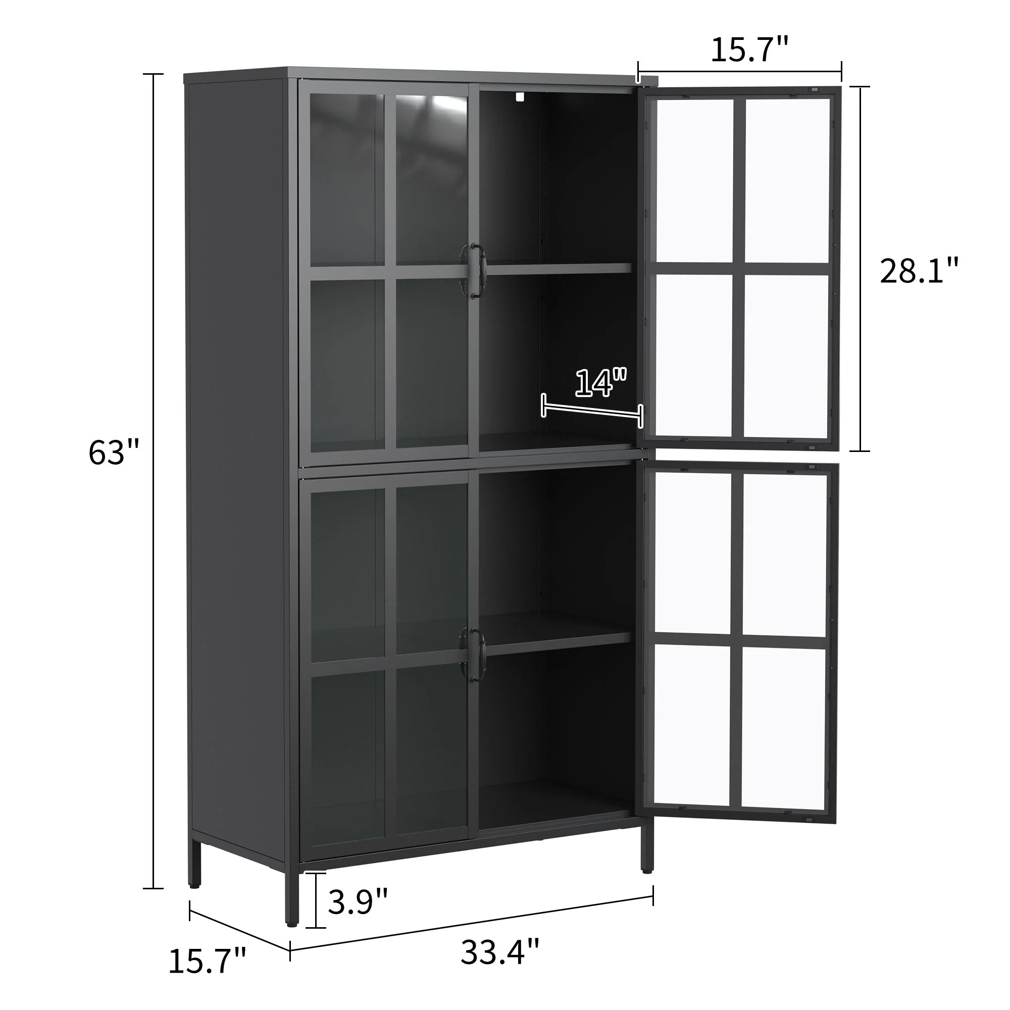 Premium Metal Storage Cabinet With Tempered Glass Doors, Adjustable Shelves, And Anti Tipping Device - Black - Image 7