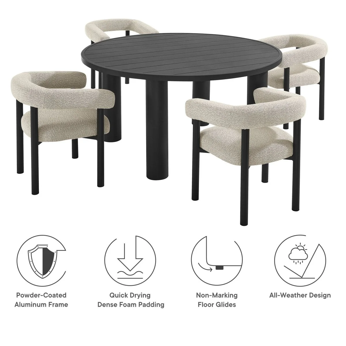 Premium Modern Round Aluminum Outdoor Dining Set with Curved Chairs and Table - Image 2
