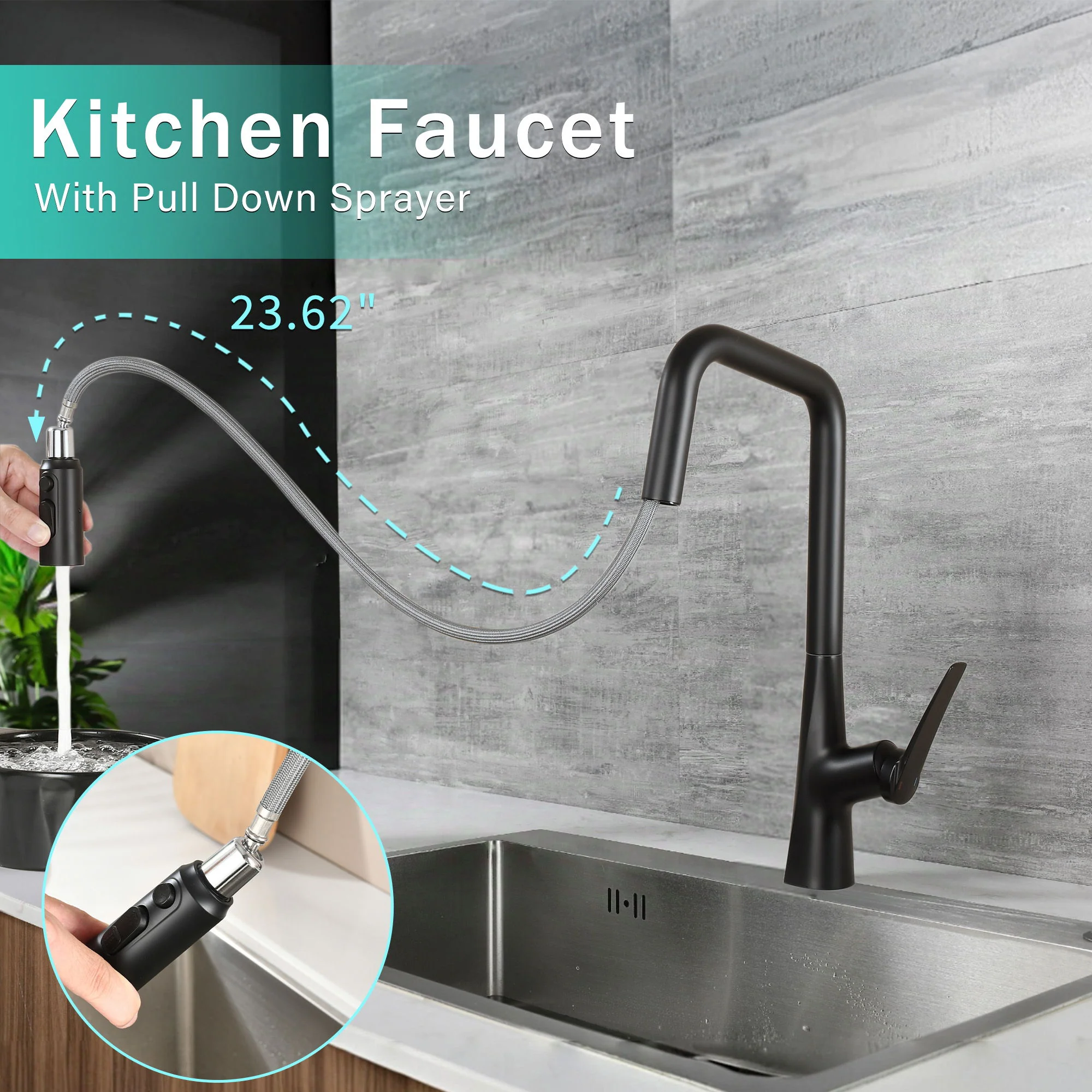 Professional Kitchen Faucet With 3 Function 360 Sprayer And 1 Touch Switching - Image 13