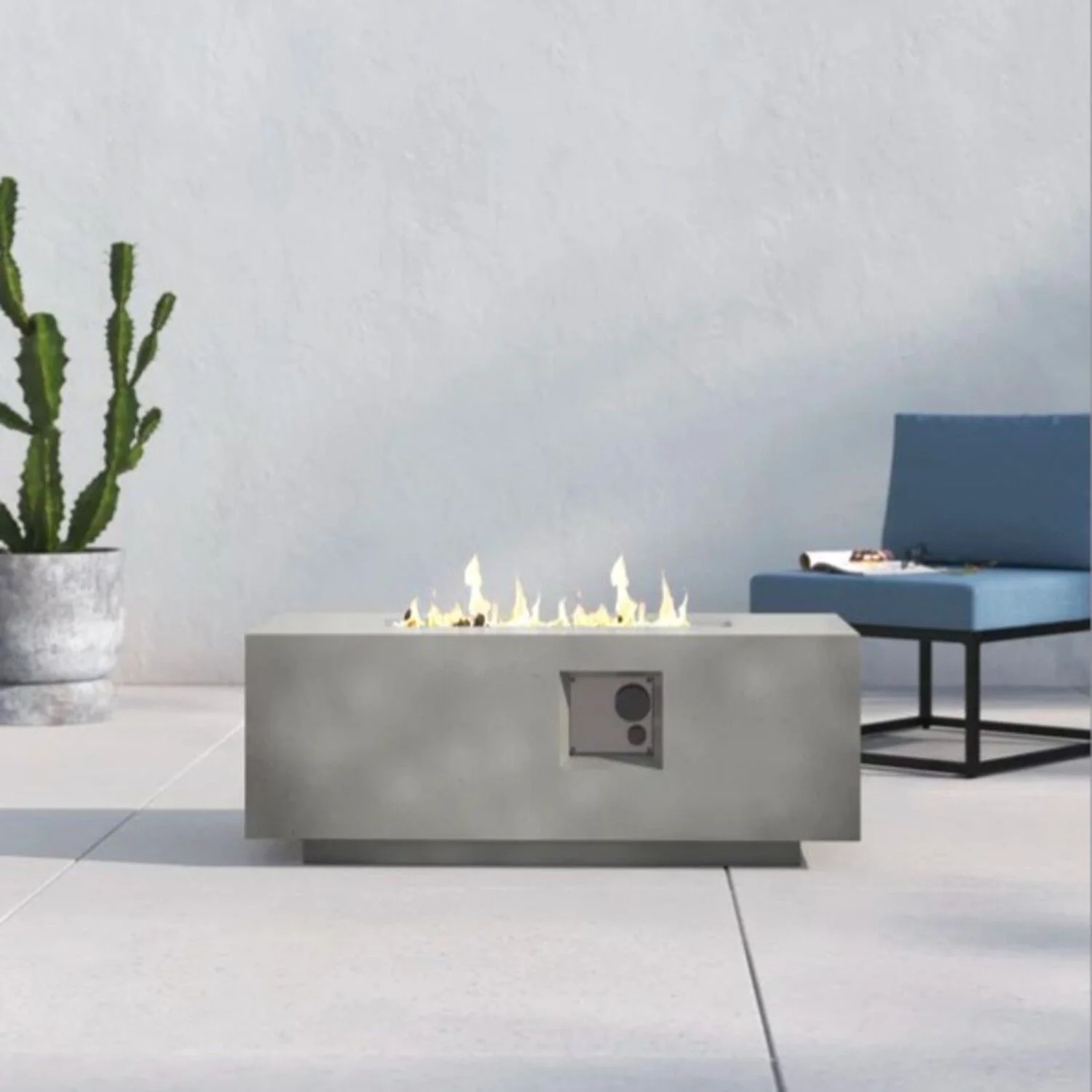 Propane Fire Pit Table Outdoor Heating Unit Concrete 42x20in Dark Gray - Image 4